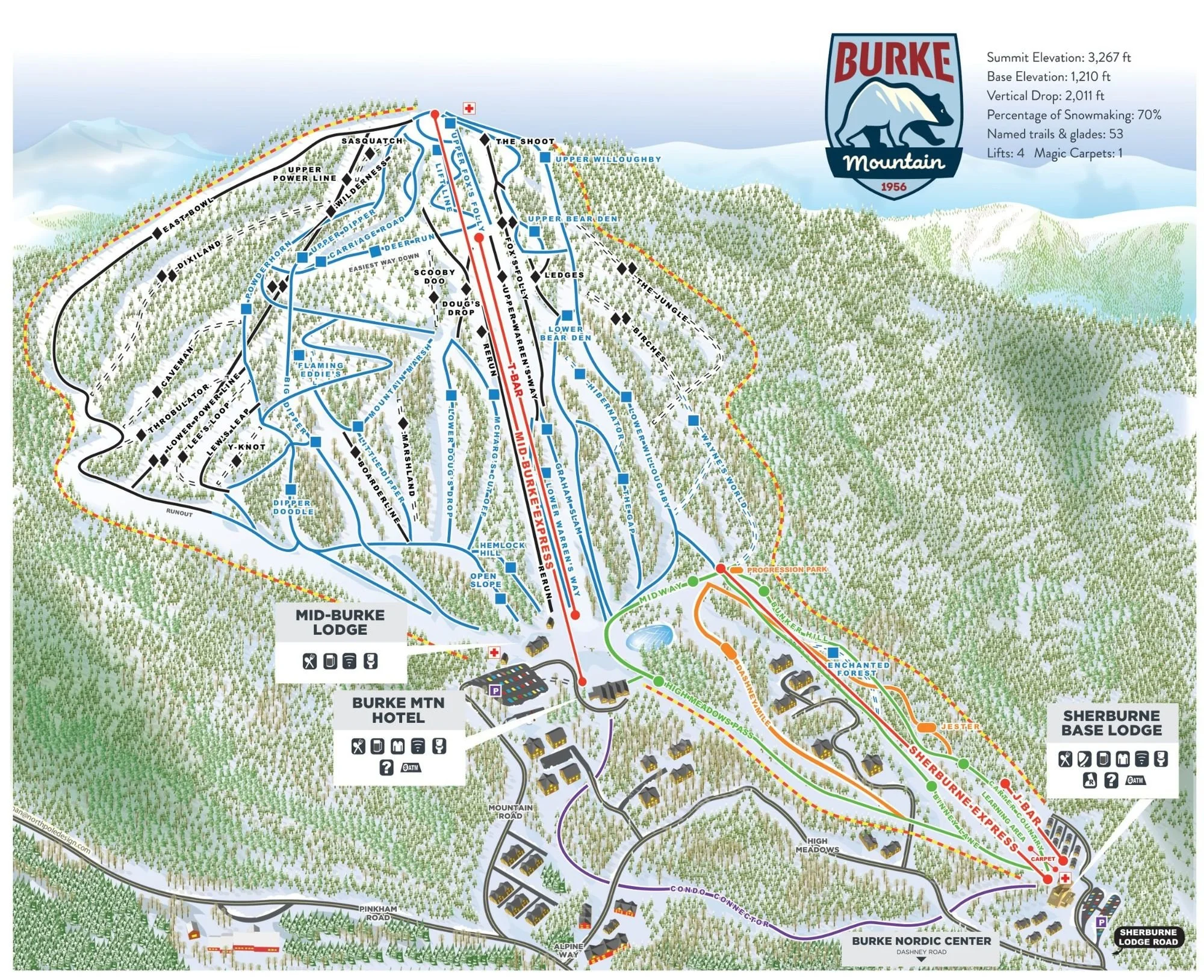 Trail map of Burke ski resort, Vermont