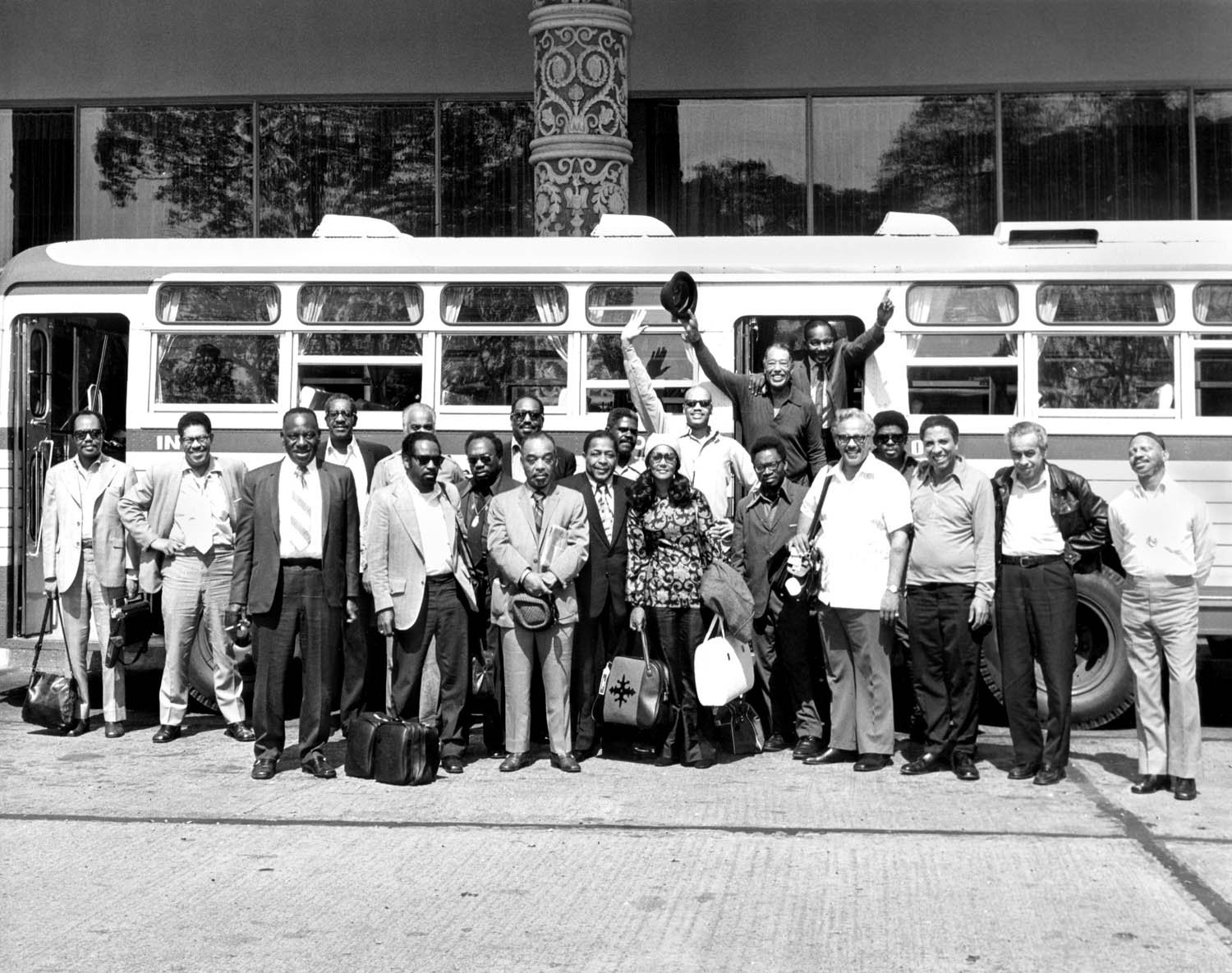 Duke Ellington and his orchestra arrive at the Inya Lake Hotel. Rangoon, Burma, 1972. Courtesy of Special Collections, University of Arkansas Libraries, Fayetteville.