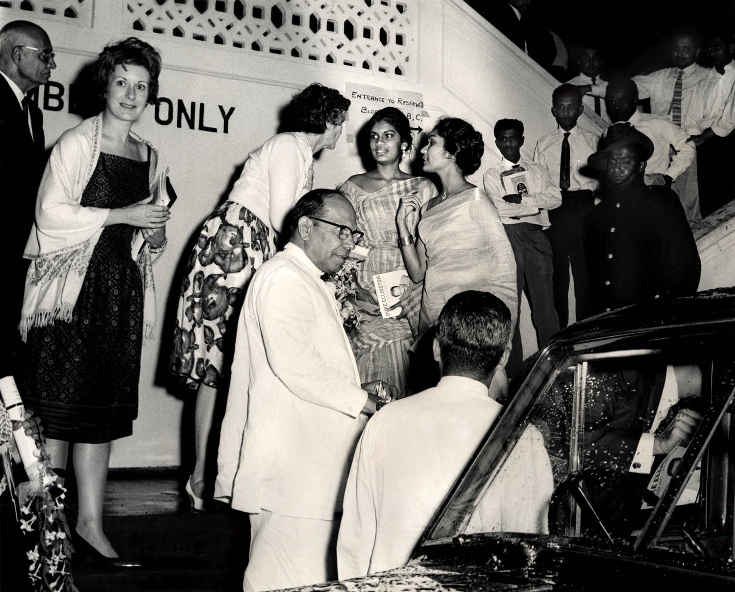 Dignitaries leave the Colombo Race Course at the conclusion of the Duke Ellington concert. Colombo, Ceylon, 1963 Courtesy of the Duke Ellington Collection, Archives Center, National Museum of American History, Smithsonian Institution.