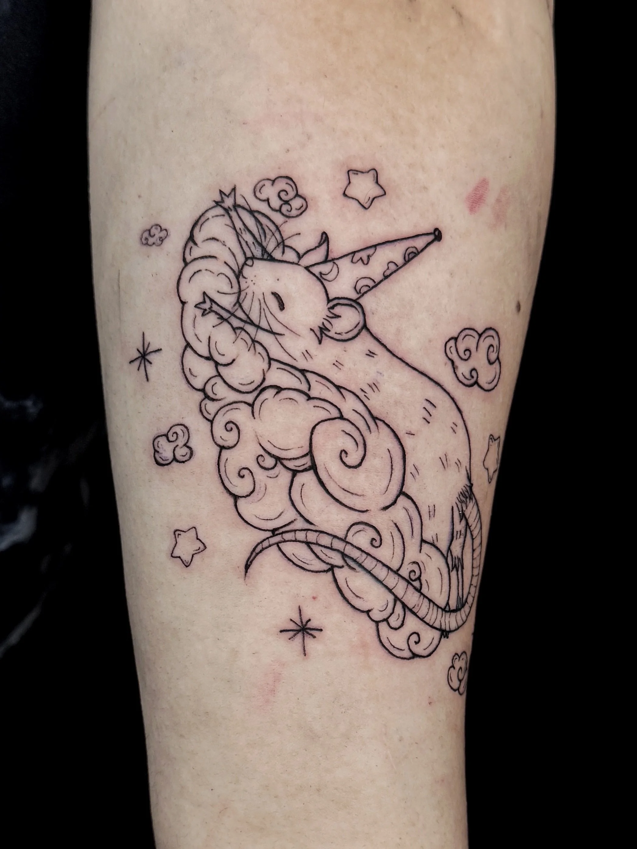 Wizard cat resting on cloud for Emi @rattyrat0v0 Thank you for coming all this way 🥹❤️, and thank you for trusting me for your first tattoo ever 😭✨! .
.
.
.
#bayareatattoo
#bayareatattooartist #animetattoo
#oaklandtattooapprentice #oaklandanimetatt