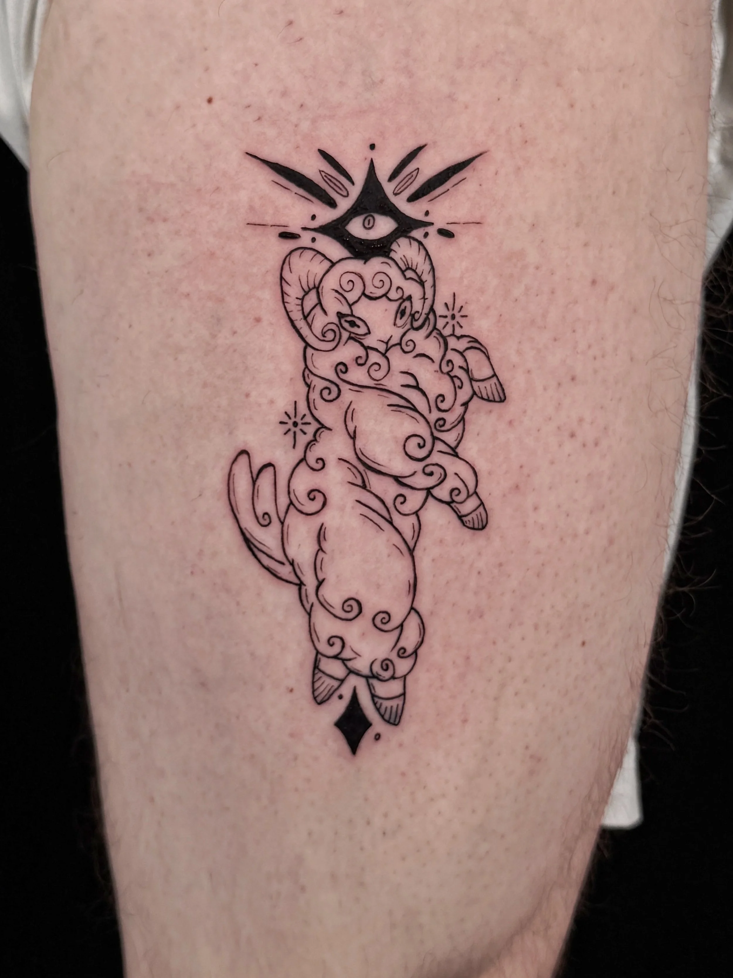 A sassy ram for one of the most important people of my life @diuxddr 🥹❤️! Thank you so much Jesus for letting me do my art on your leg bff✨💅
.
.
.
.

#oaklandtattooapprentice #bayareatattoo
#tattooapprentice #zodiactattoo
#bayareaglashtattoo