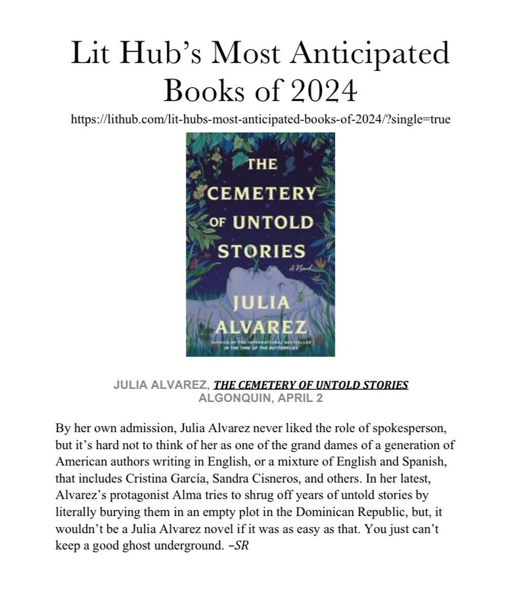 Thank you to all the lists that have included THE CEMETERY OF UNTOLD STORIES in their Most Anticipated for 2024. I&rsquo;m looking forward to sharing my new novel with you all soon!