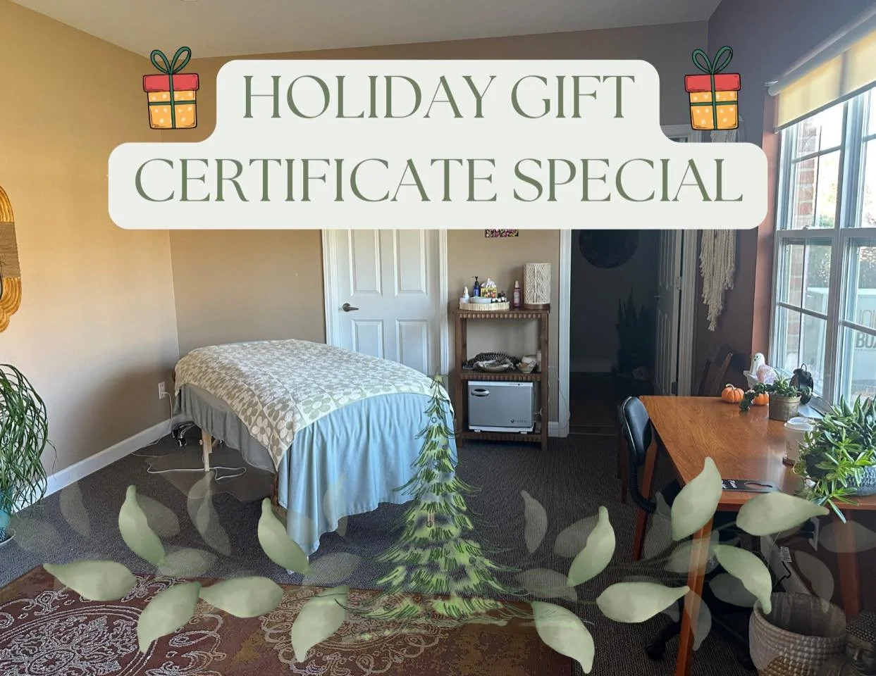 I&rsquo;m offering a holiday special this year rooted in self-care.

🎄Last-Minute Holiday Gift Certificate🎄

Enjoy $20 off a 60-minute Massage Therapy or Reiki gift certificate.

A gift of rest. 
A pause to relax and breathe.
An hour to shed and le