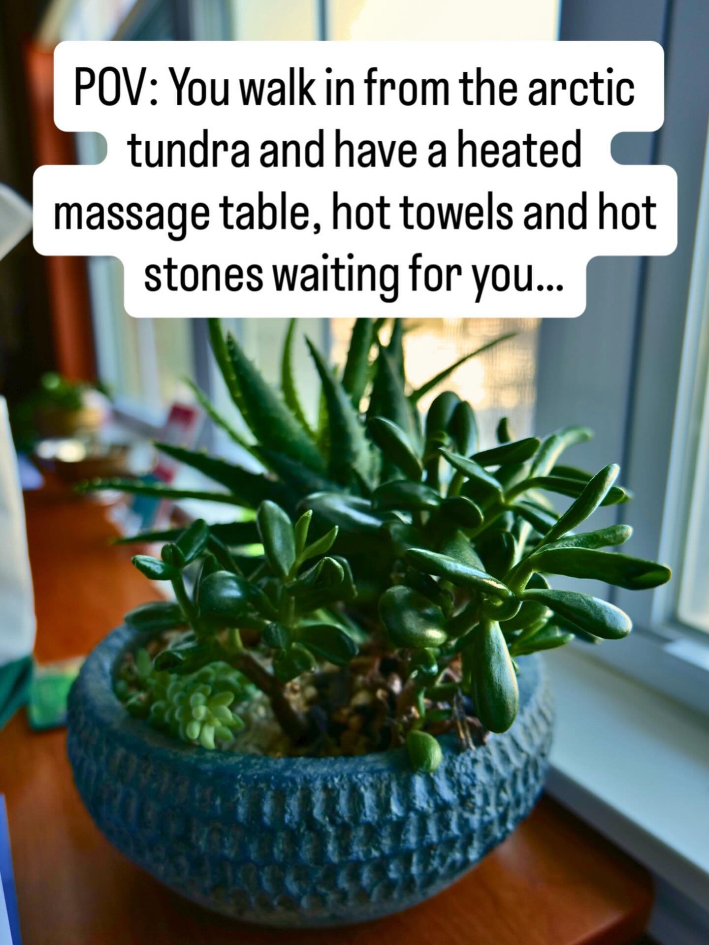 Come thaw out. Quiet warmth after the cold.
Heated table, hot towels, hot stones, and space to slow down. I have Tuesday and Thursday at 2 pm available this week. 

#Massage
#Cupping
#yogatherapy 
#NorthwestIndiana