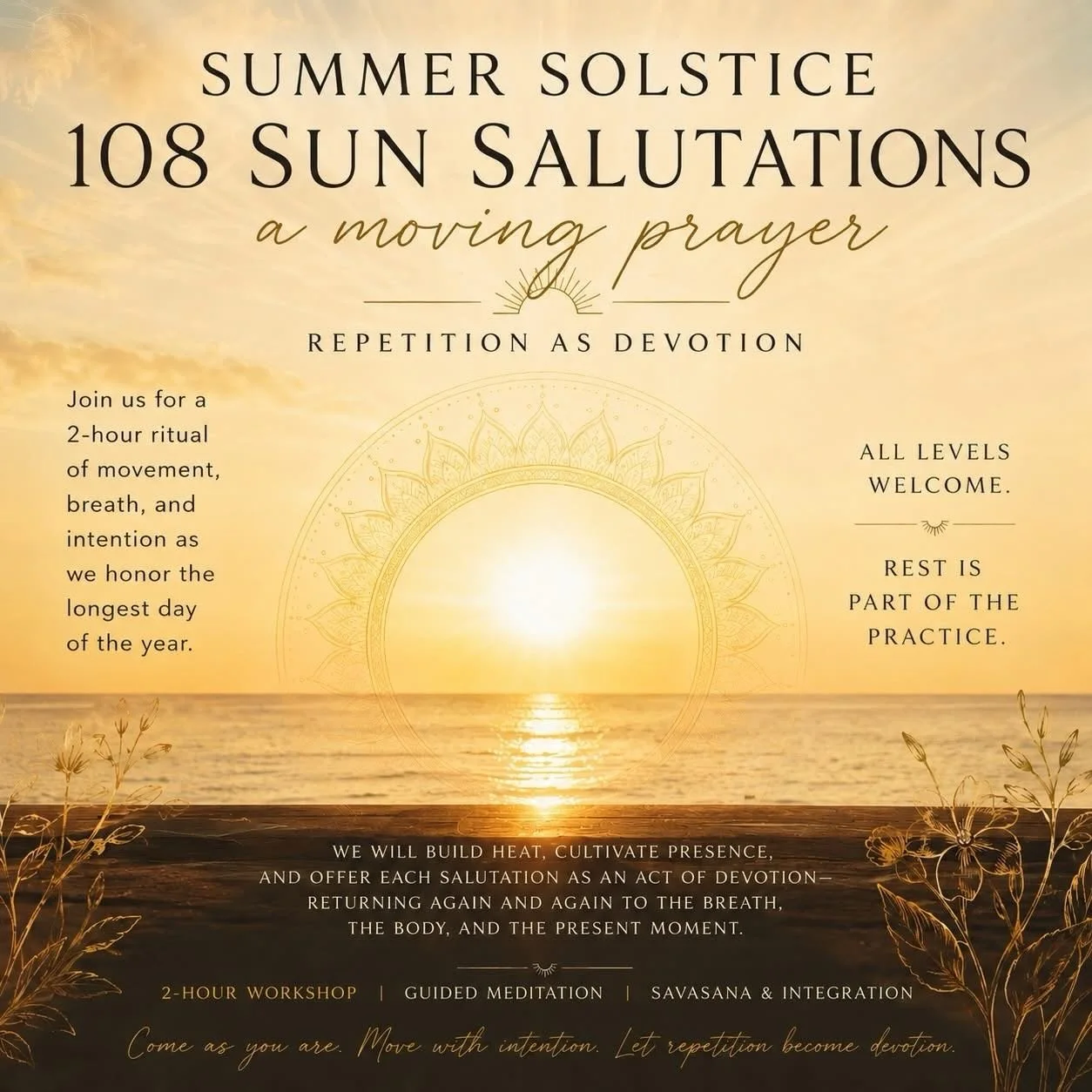 Summer Solstice: 108 Sun Salutations
Repetition as Devotion &bull; A Moving Prayer

Join Katie Hawks at @ohmyogastudio for a special Summer Solstice practice honoring the longest day of the year through movement, breath, and intention.

In yoga, the 