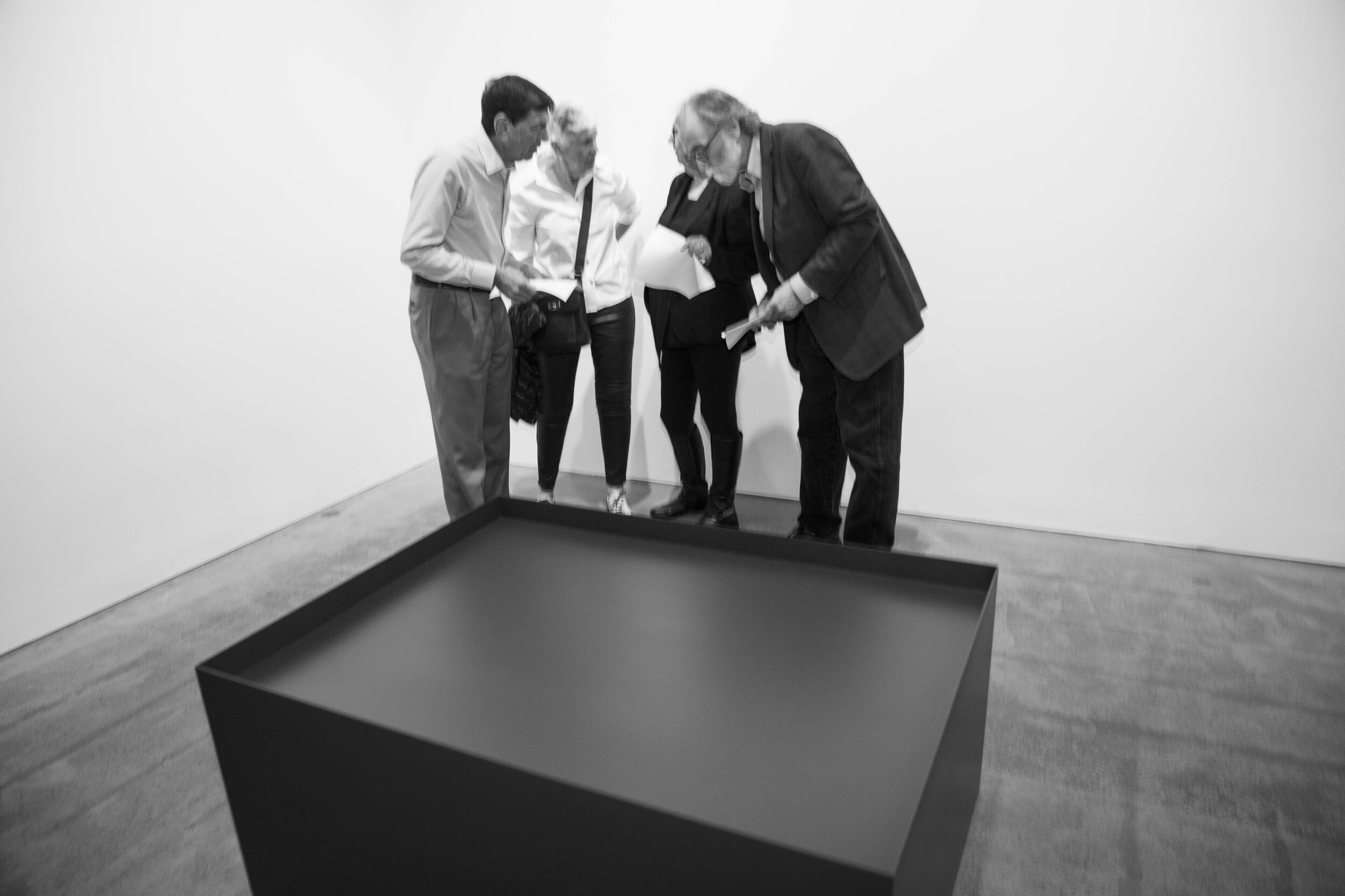  Donald Judd, untitled (floor box), 1968, brown enamel on aluminum, 22 x 50 x 37 in. (55.9 x 127 x 94 cm). Installation view,  50 Years: An Anniversary, A Benefit Exhibition for the March For Our Lives,  Paula Cooper Gallery, New York, October 10 – N