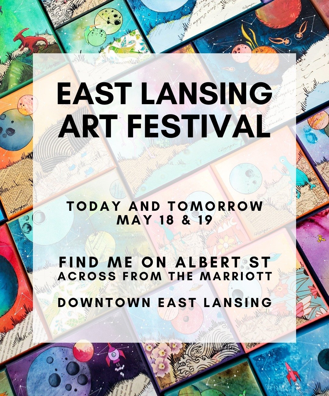 Today and tomorrow! East Lansing Art Festival - lots of new work I'm excited to share!  Find me on Albert Street, across from the Marriott (same place as last year).⁠
⁠
Can't wait to see you!