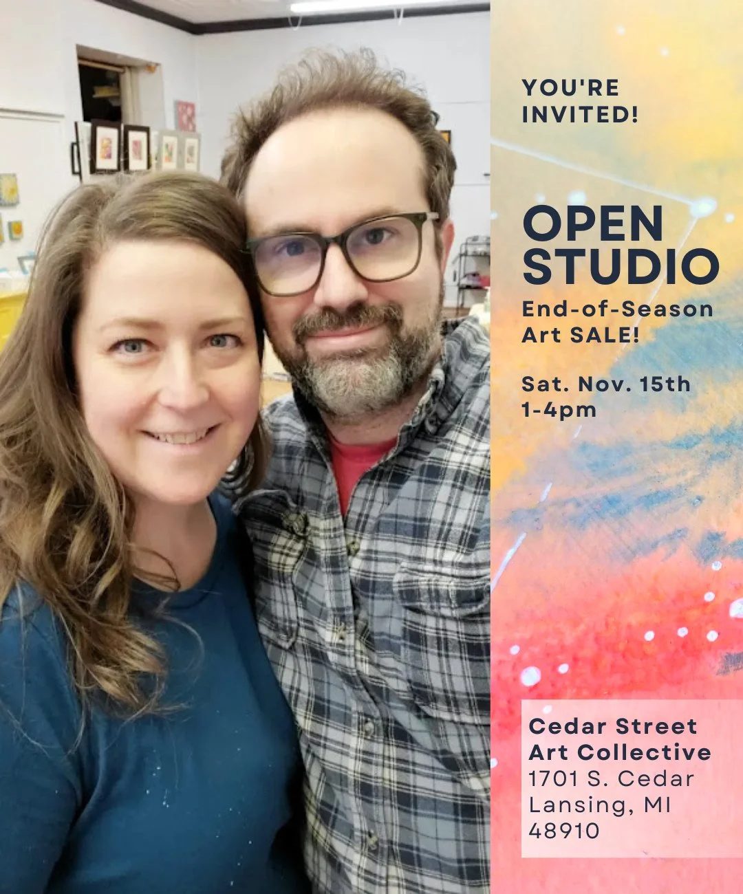 End-of-Season Studio Sale this Saturday, November 15th 1-4pm! Join Daniel J. Hogan and I for an Open House in our Cedar Street Art Collective studio and enjoy a tour of the space, a peek behind the curtain at our creative processes, and special end-o