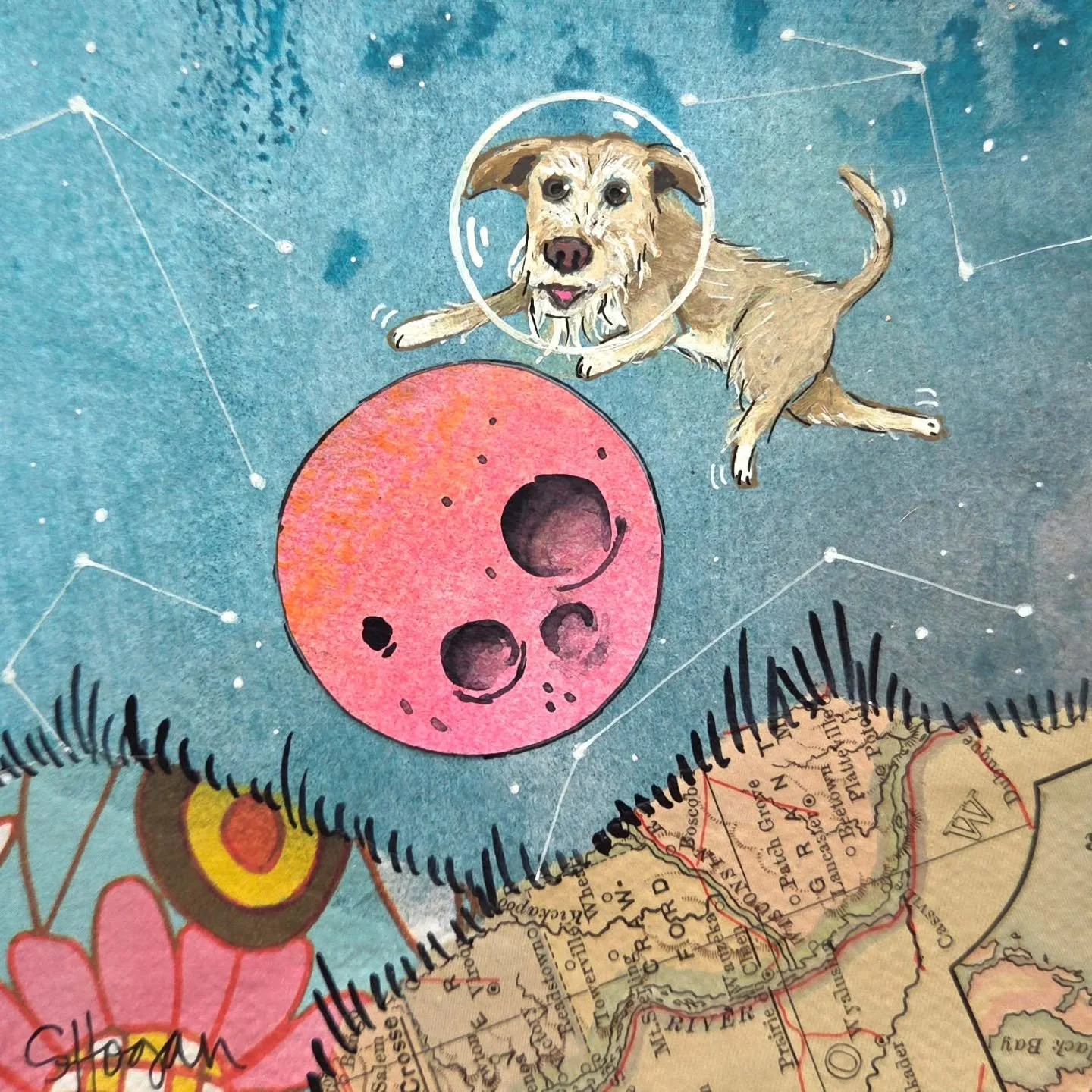 So excited to share some of the Pets in Space that were given as gifts this holiday season! What a delight! ⁠
⁠
Meet Nico. His beard and ears are just the absolute cutest! What a handsome fella! This piece was commissioned in secret for someone who a