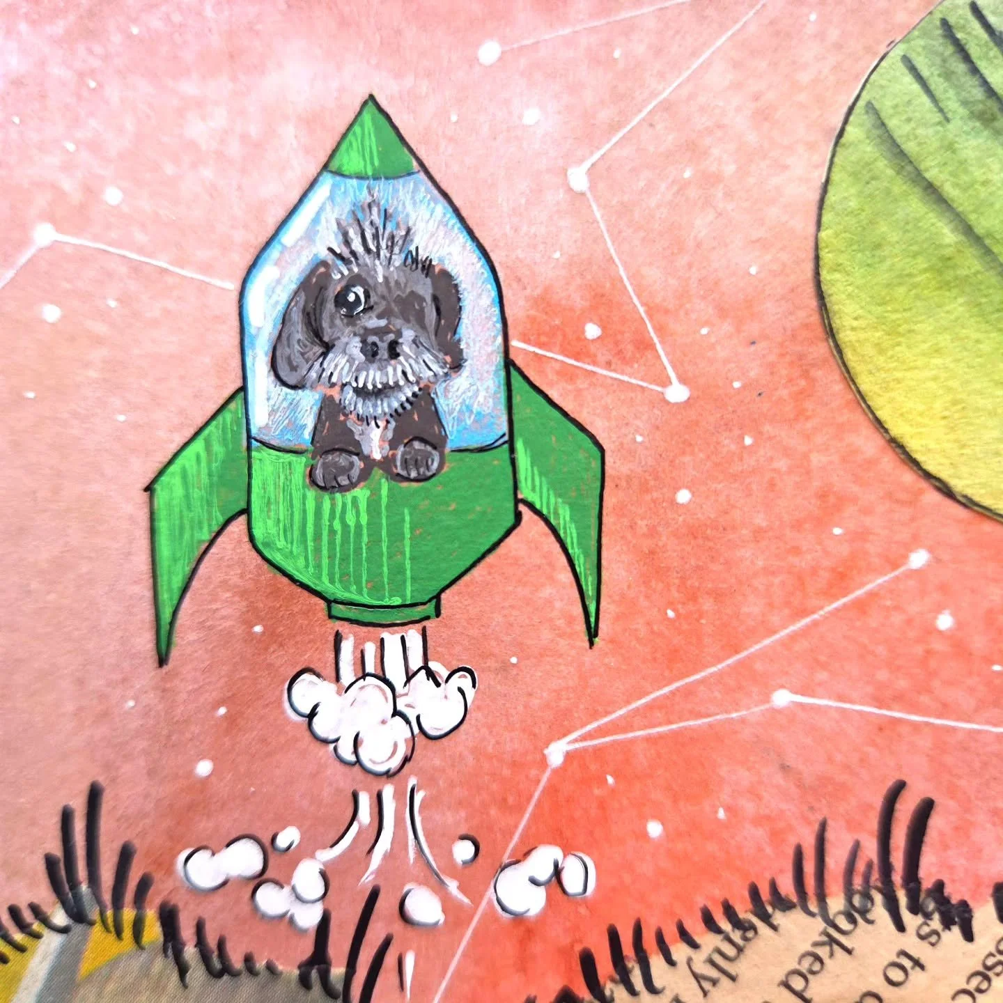 Am I obsessed with Penny? Yes. Does she have one eye and a mohawk? Yes. ⁠
⁠
One of my collectors (who has 3 Pets in Space portraits of her own!) commissioned this piece as a gift to Penny's people. It means the world to me when people enjoy my silly 