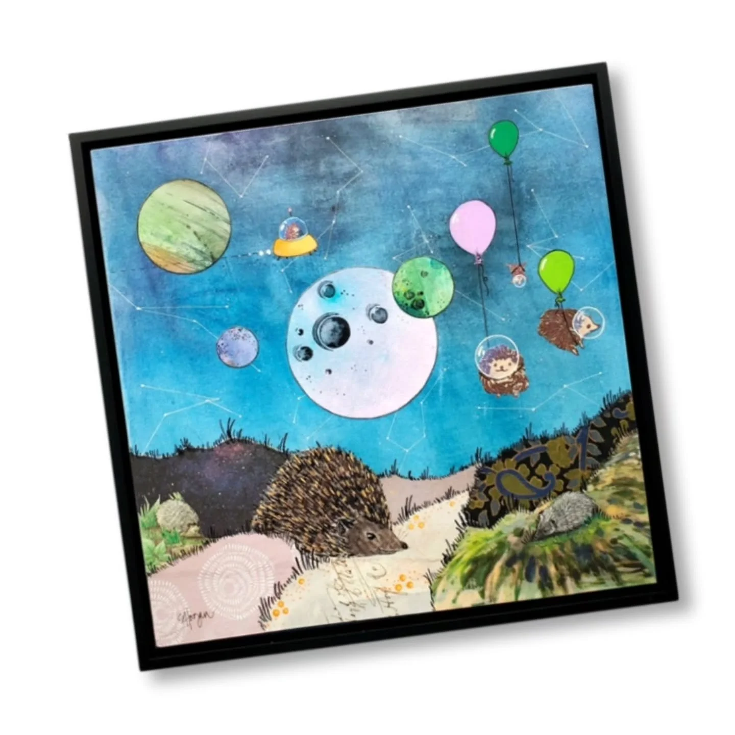 The mini Pets in Space artworks are so fun... but what if I told you they could be bigger? If you want to send your pets to space, and have too much wall space for a 4x4" mini painting... Let's talk! ⁠
⁠
This one-of-a-kind custom artwork is 12x1