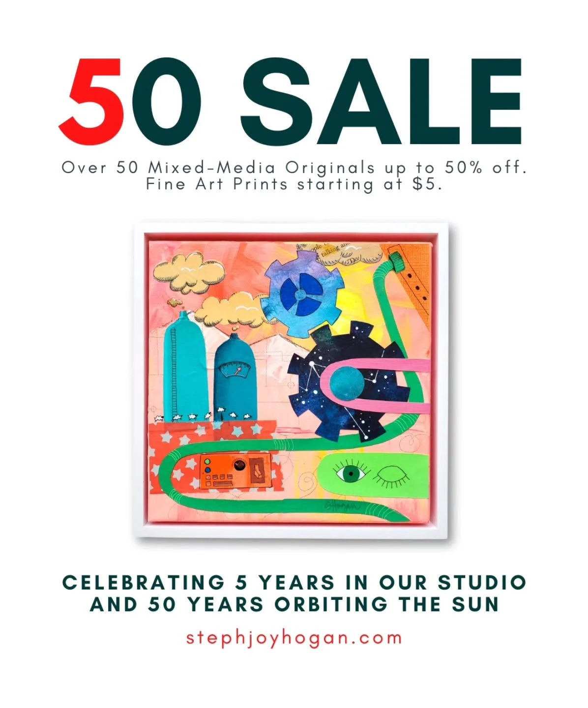 🎉SURPRISE!🎉 It's my birthday this weekend, but YOU get the surprise party! ⁠
We're celebrating 5 years in our Cedar Street Art Collective Studio this month, and I'm celebrating my 50th orbit around the sun! ⁠
⁠
And what better way to celebrate than