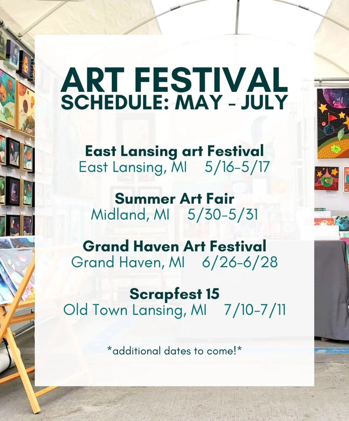 Looking forward to sharing new work with you this summer! Additional dates will be added as they are confirmed!