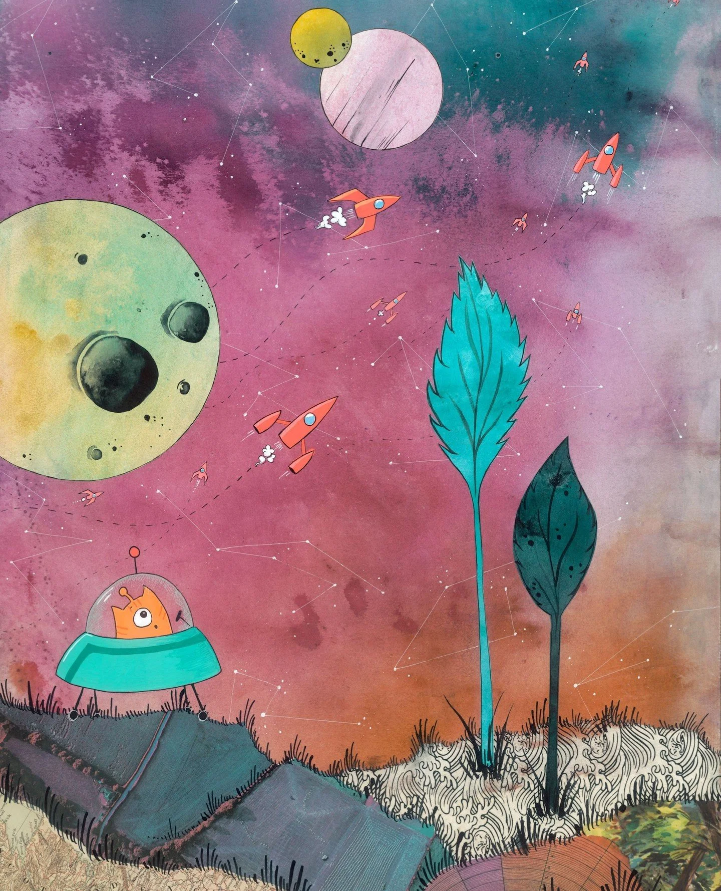 "Nigel watched wistfully from his rover as the fleet broke through the thin atmosphere, course set for Nebula Station. He was grateful for the new friends that delivered him safely back to his home world after his unexpected adventure, and while