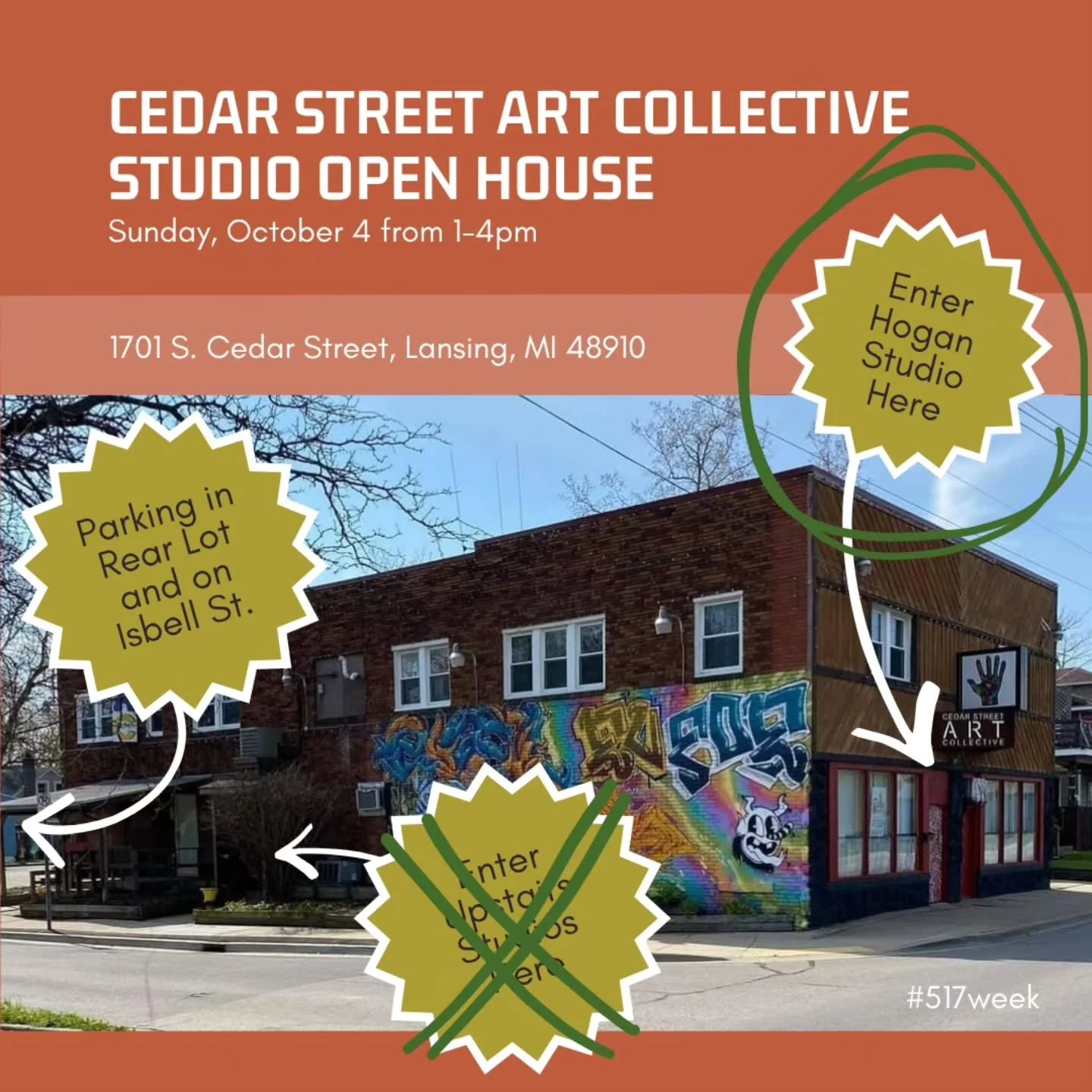 Update! The @cedarstreetartcollective Open Studio event will take place on the first floor only. Some of our resident artists who will be showcasing their work are @lexietakis @angelus.grid.art @danieljhoganart and @stephjoyhogan 

See you Sunday 1-4
