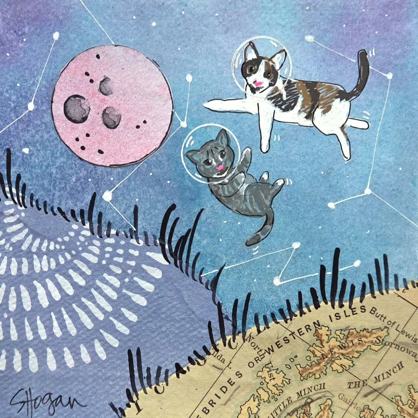 The perfect gift for your favorite pet lover (even if that's you!): One-of-a-kind, handmade Pets in Space artwork! 

Just a handful of custom commission spots left for holiday delivery. Details and request form on my website!