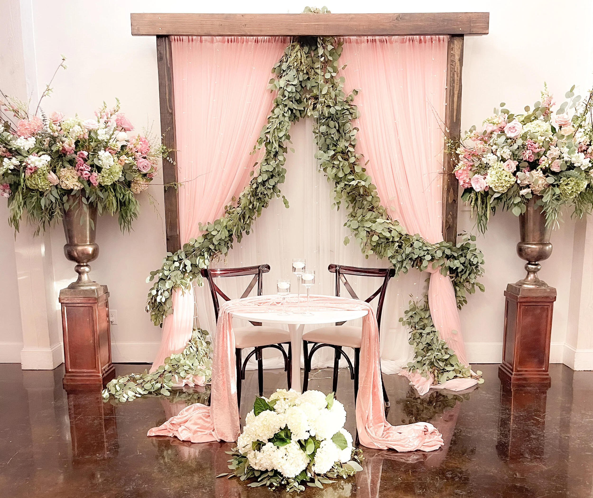 4004- blush pink tulle drapery (curtain) panels (10' x 56")- qty4 pictured