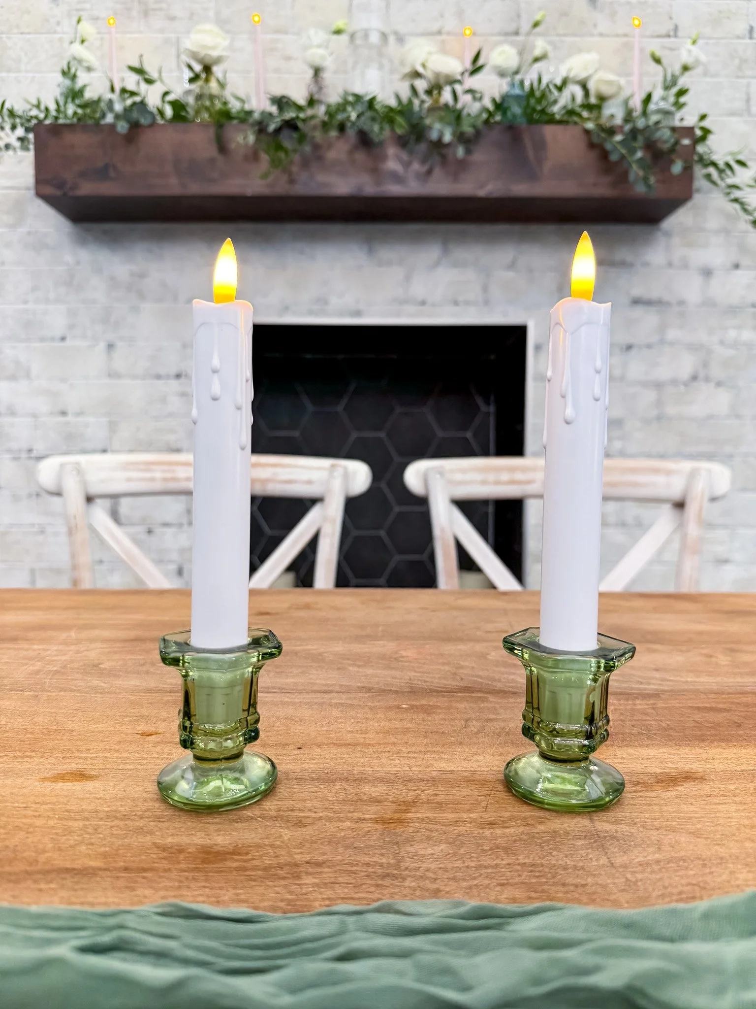 green taper candle holder for wedding