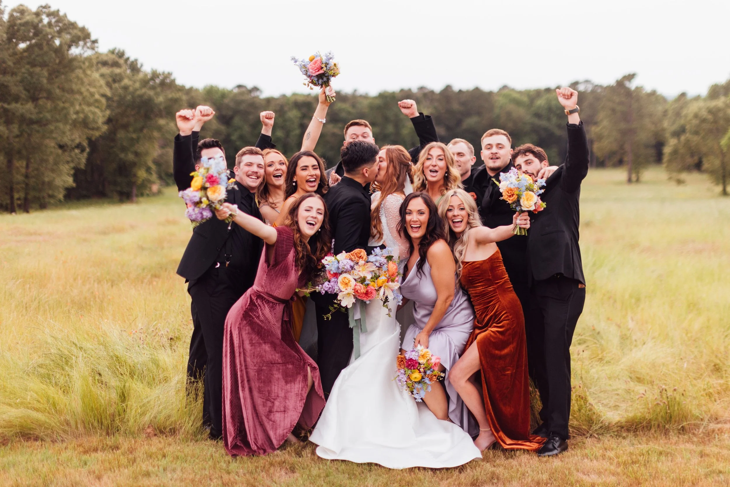 colorful wedding party photo