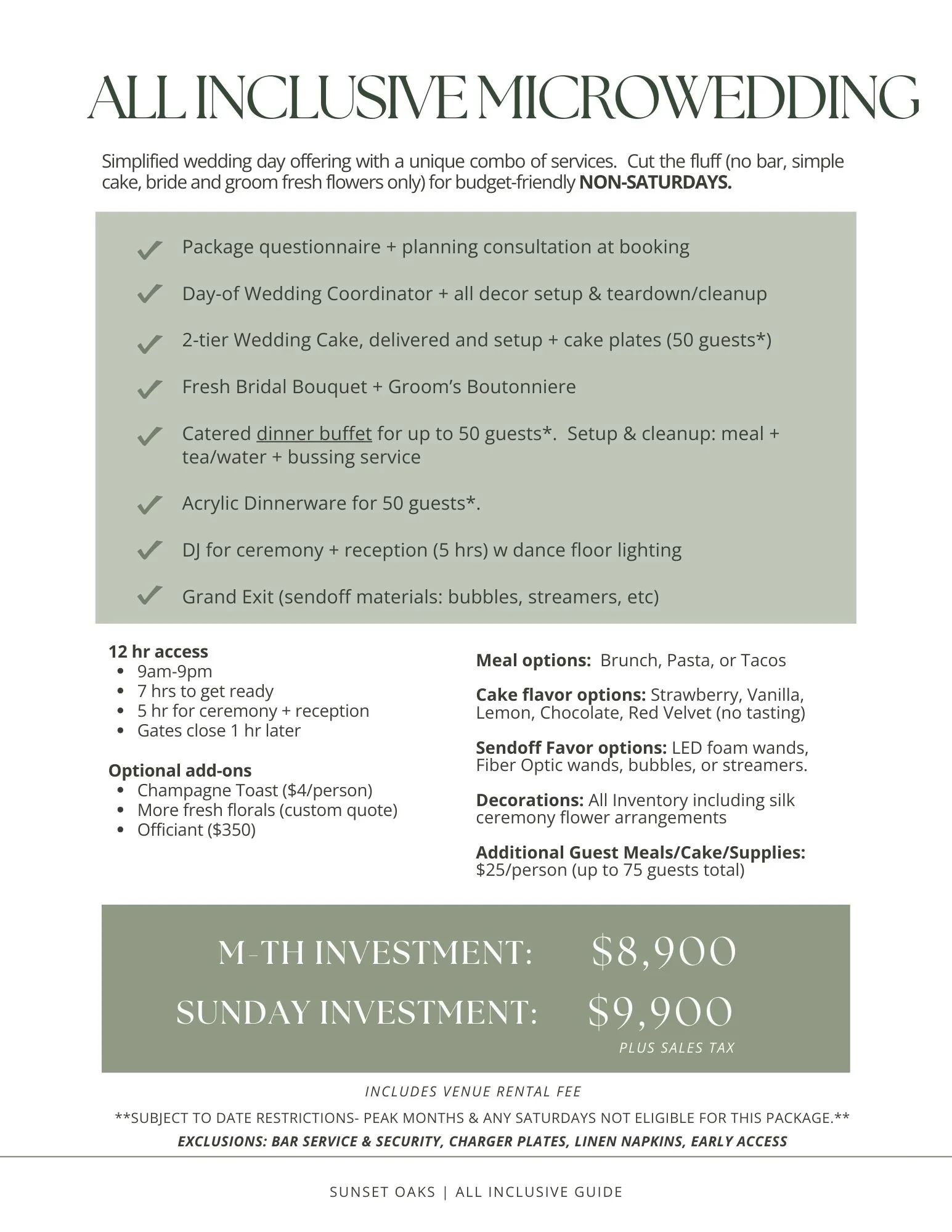 Pricing for affordable all inclusive wedding in east texas