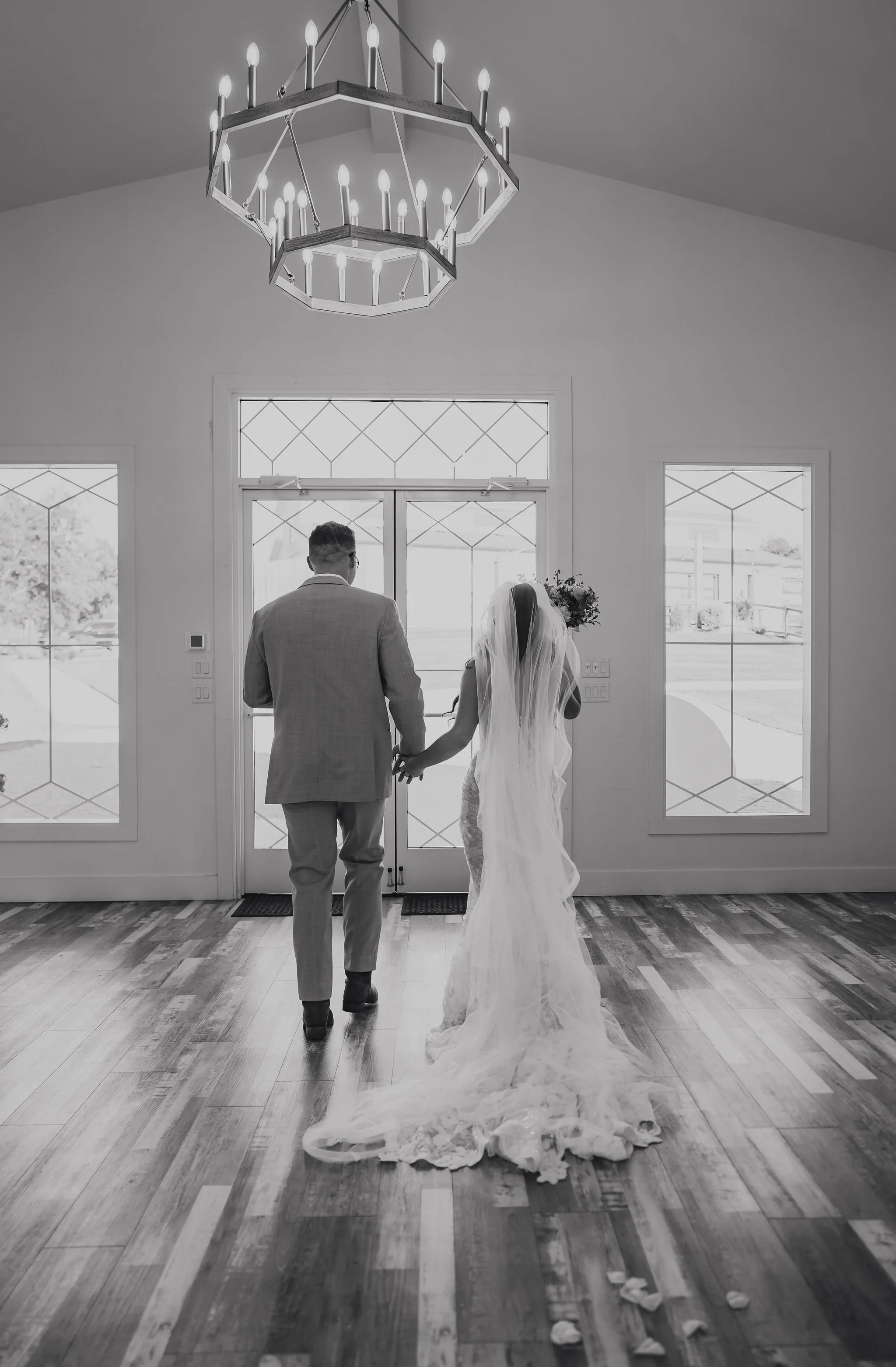 bride and groom in the chapel after their ceremony at sunset oaks