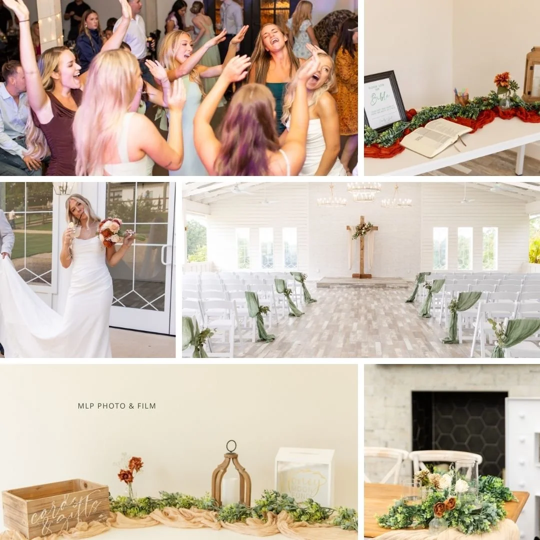 collage of wedding services at sunset oaks