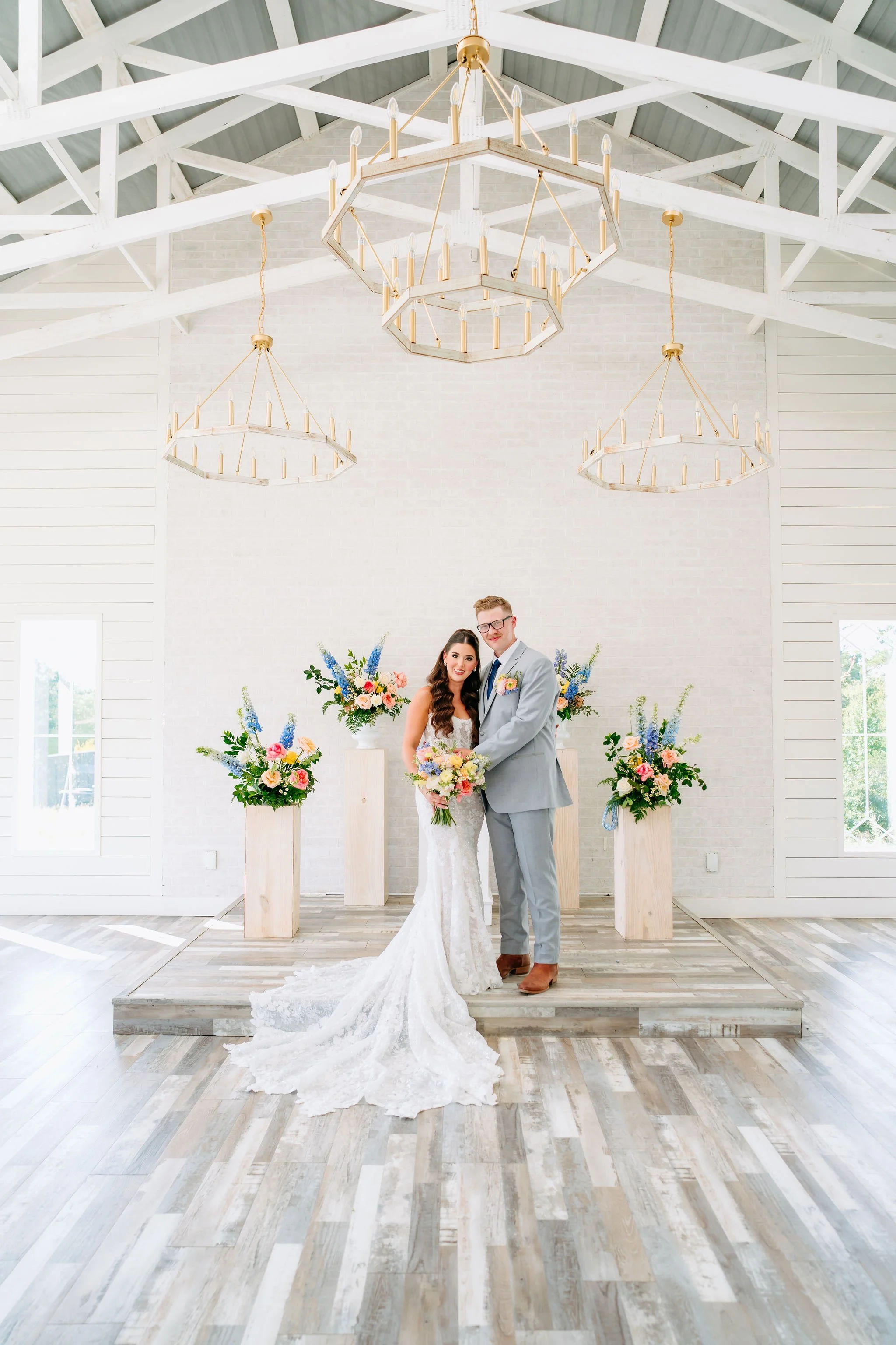 Bride in her wedding dress at sunset oaks