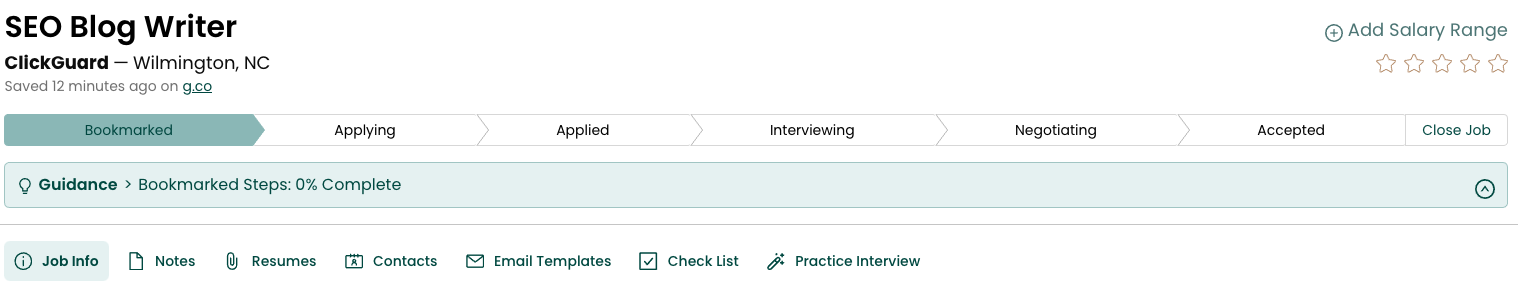 Teal Job Information