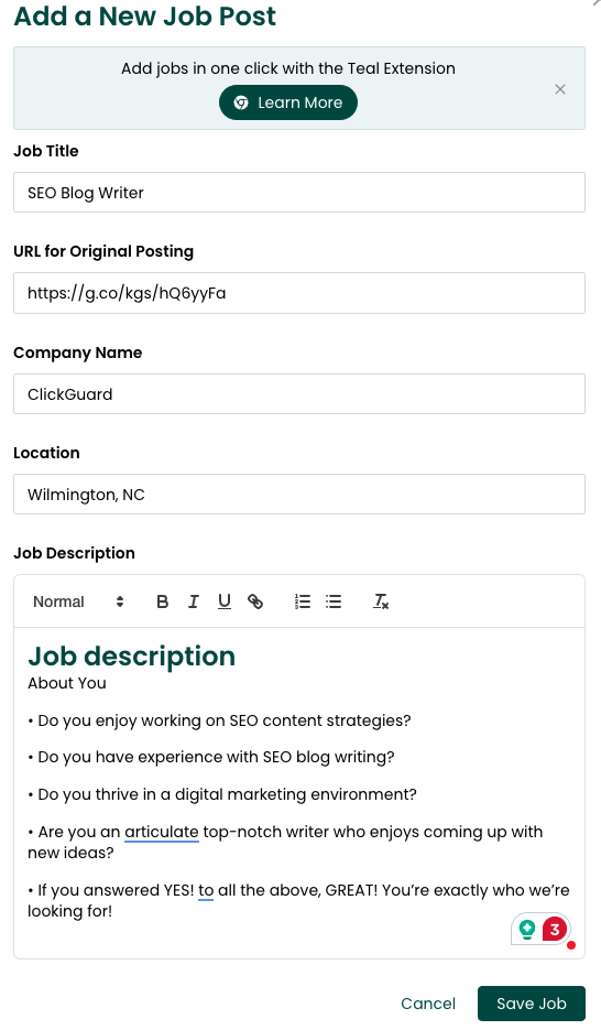 Teal Add Job