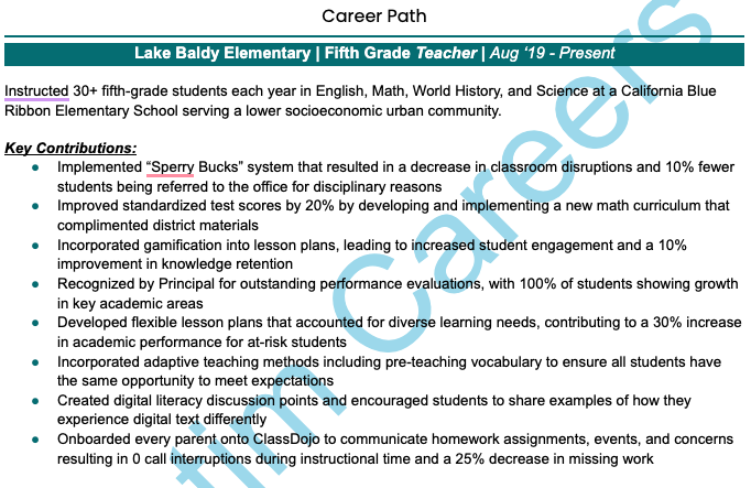 Teacher Job Experience