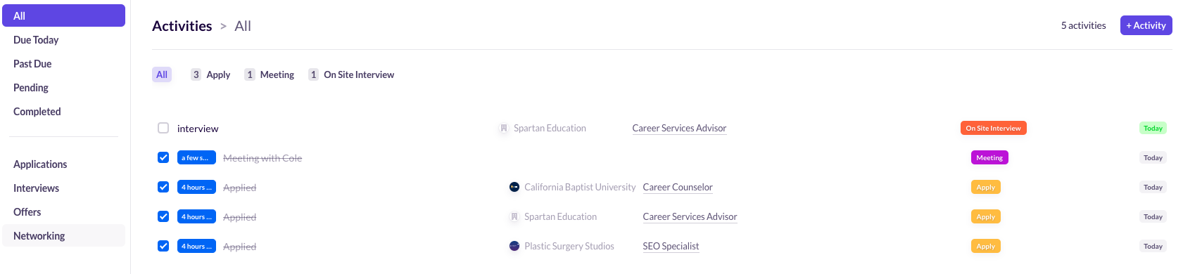 Huntr Job Tracker Activities