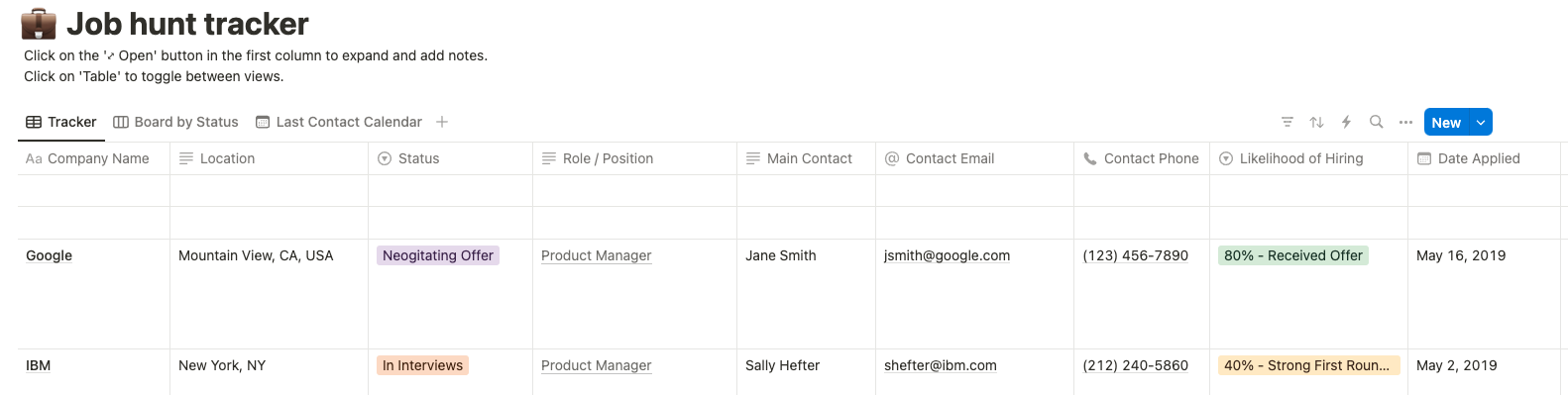 Notion Job Application Tracker