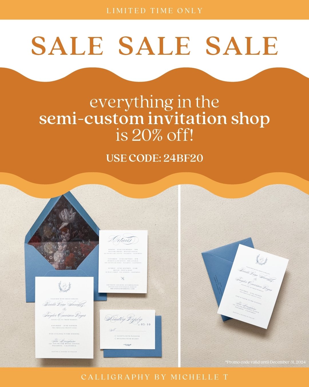 ✨ B LA C K  F R I D A Y  S A L E ✨
Hope you all had a lovely thanksgiving with family and friends! Engaged couples, our semi-custom wedding invitations are all sale with promo code 24BF20!