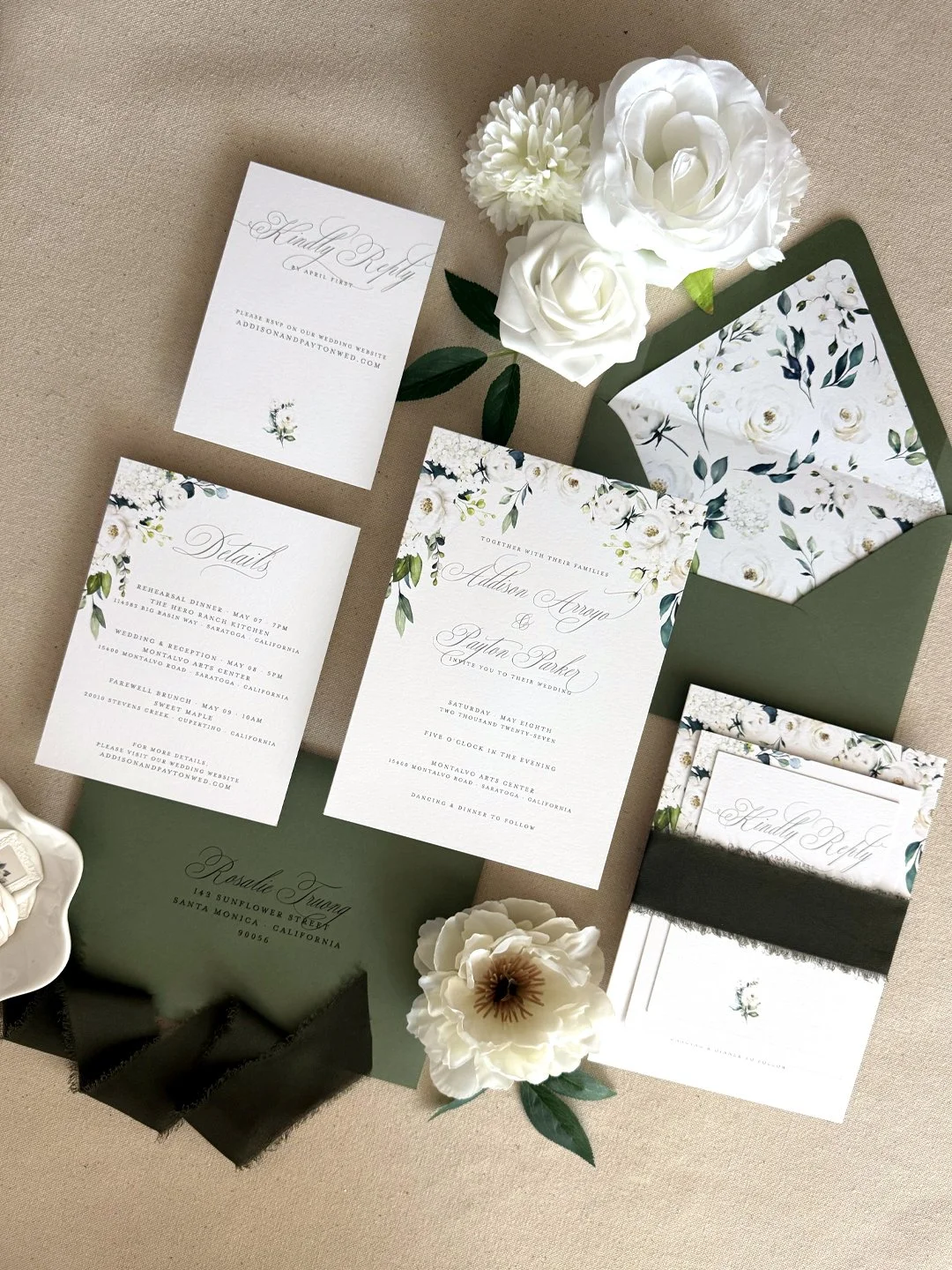 wedding invitation package-silk ribbon-envelope liner_letterpress-foil stamp-digital print_Olivia_White Garden Invitations_mid green-ultra smooth white_02.jpg