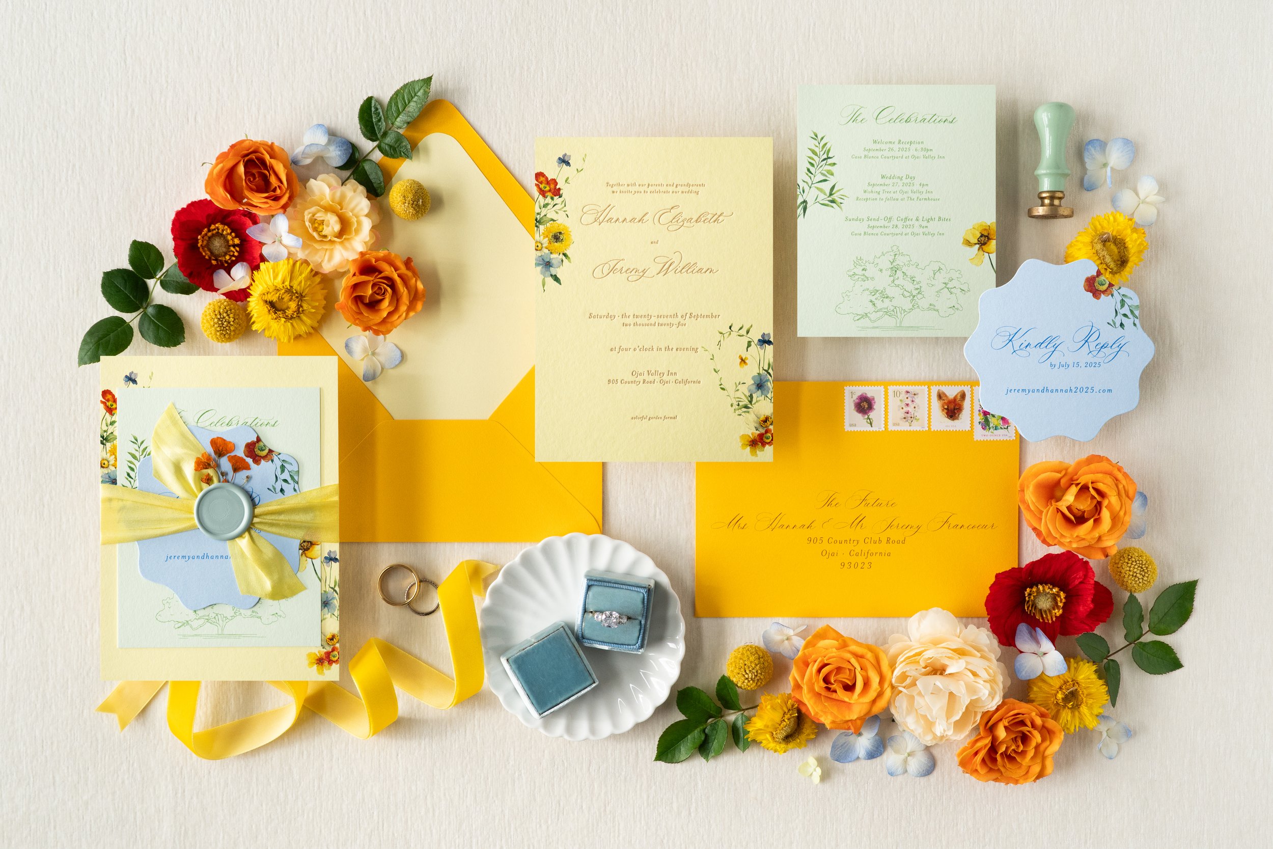 pastel color wedding invitations with wildflowers design