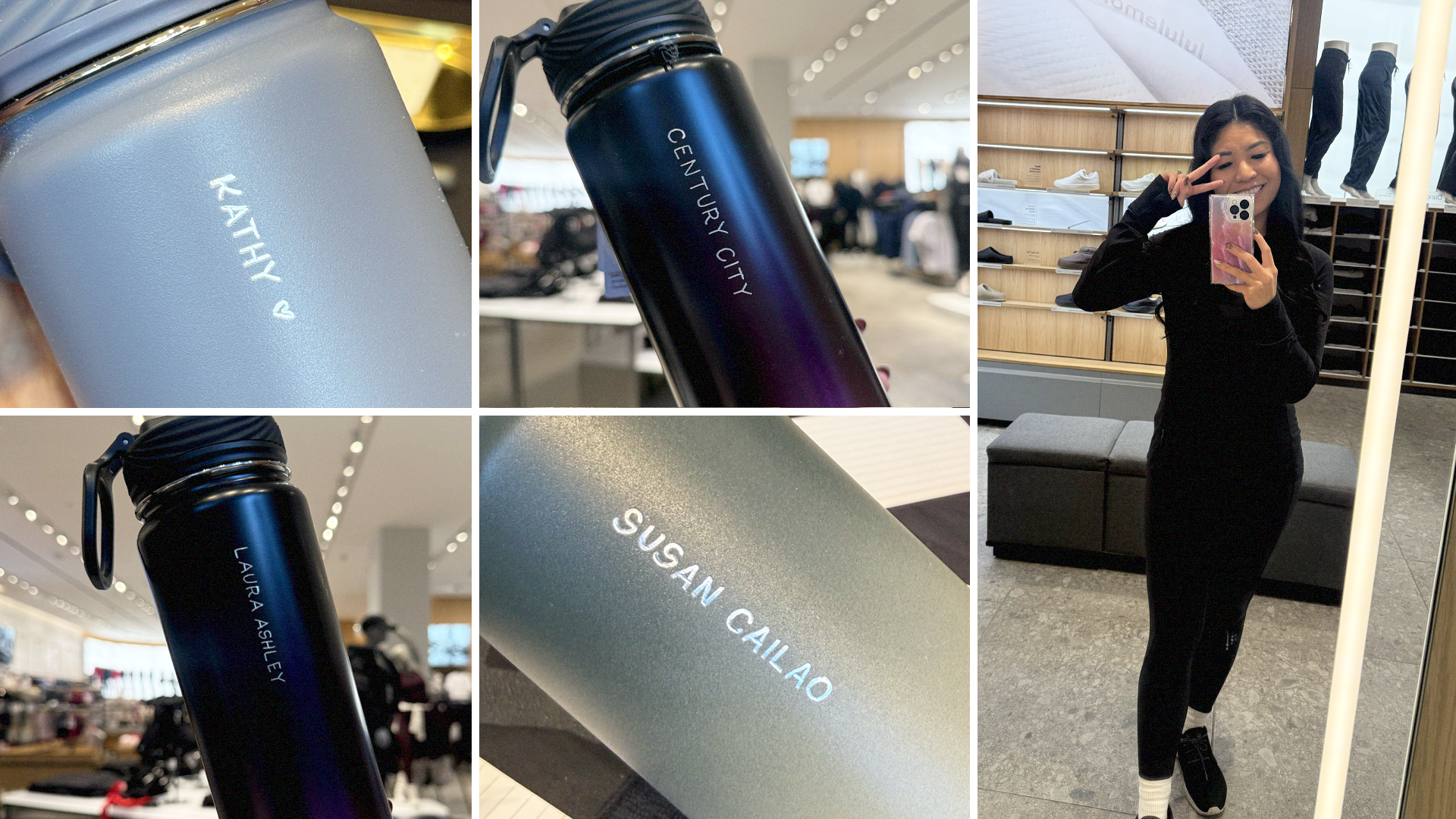Holiday Lululemon members VIP shopping event in Los Angeles: engraving metal water bottles