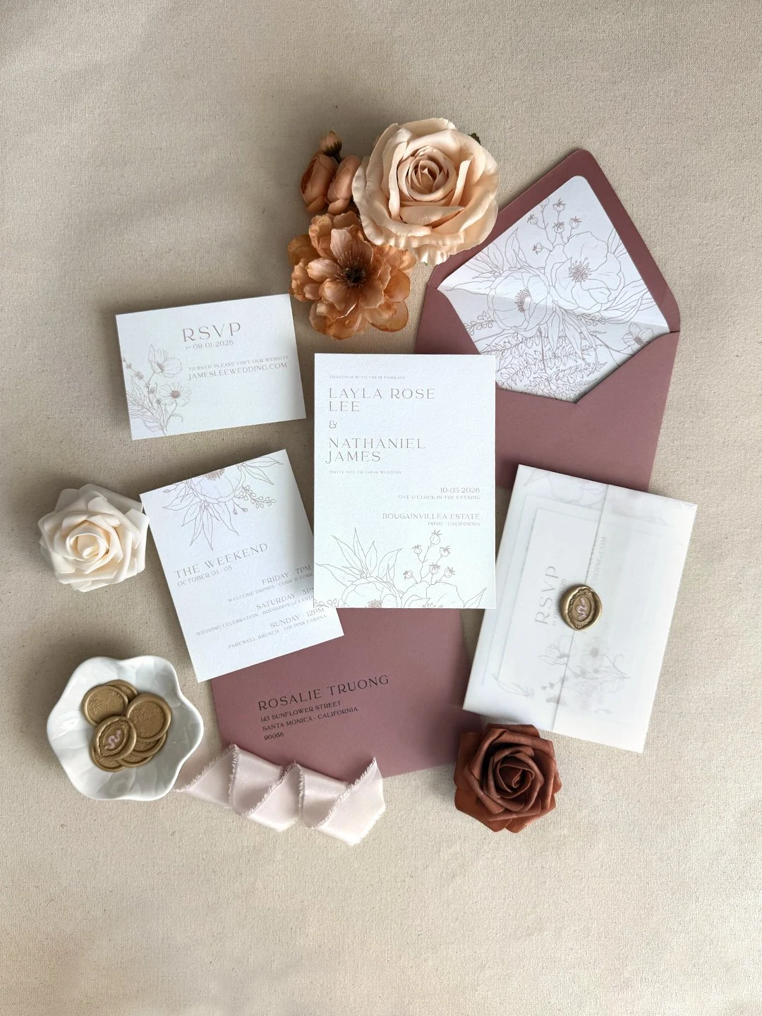 wedding invitation package-vellum sleeve-gold wax seal_digital-letterpress-foil stamp printing_Summer_Boho Wildflower Illustrations Invitations_rose-cotton_05.jpg
