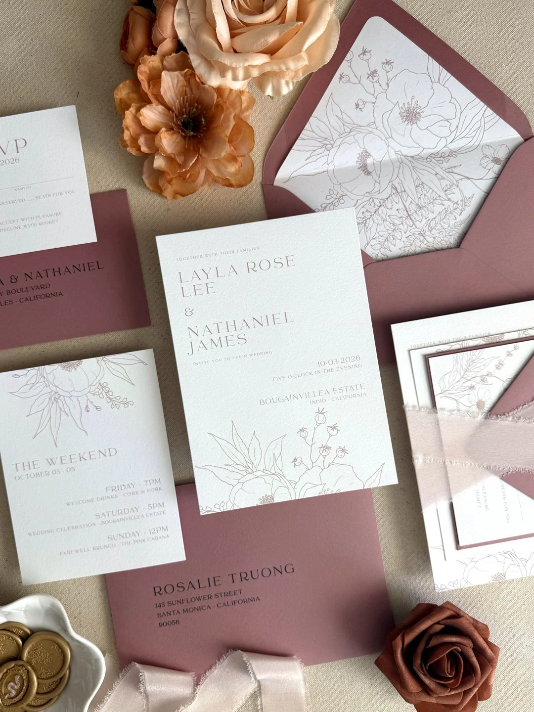 wedding invitation package-blush silk ribbon_digital-letterpress-foil stamp printing_Summer_Boho Wildflower Illustrations Invitations_rose-cotton_04.jpg