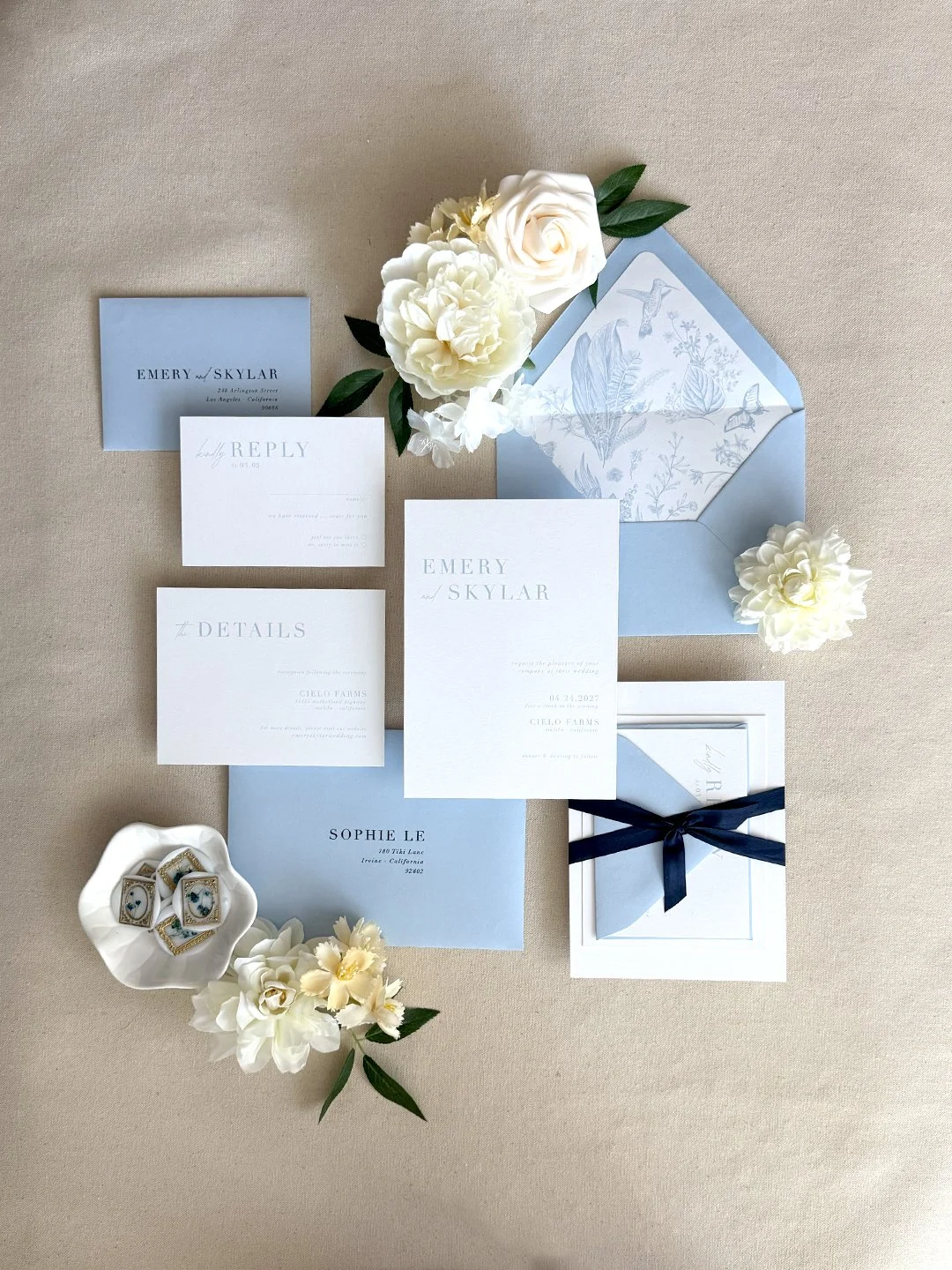 invitation suite with silk navy ribbon-envelope liner_Jane_Minimalist Modern Invitations_azure blue-azure blue-smooth ultra white_01.jpg