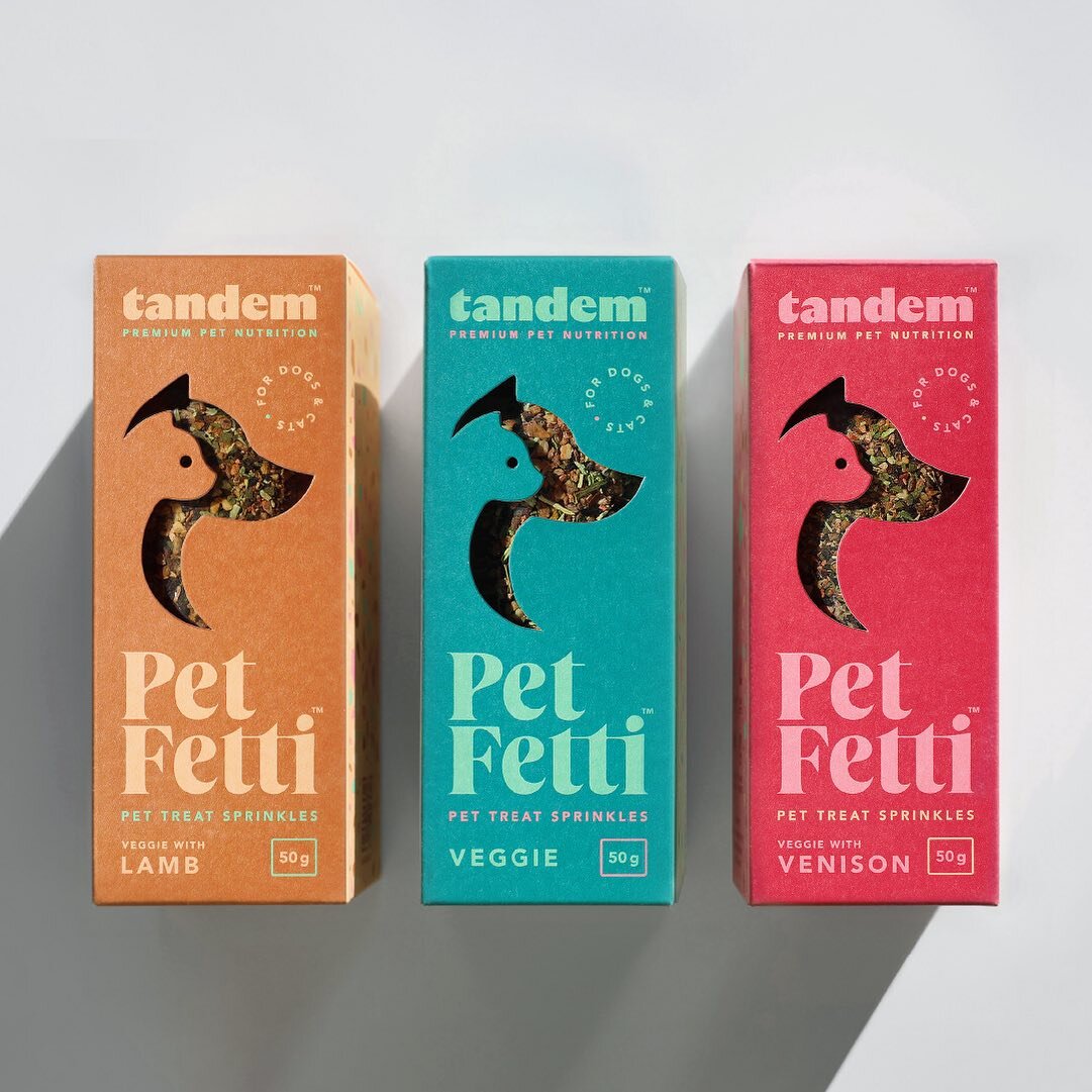 Introducing Pet Fetti by Tandem, the ultimate pet nutrition upgrade. A sprinkle sensation developed for cats and dogs, transforming any mealtime into a special occasion.

#tandem #design #branding #injectdesign #packaging #logo #tandempet #petfetti #