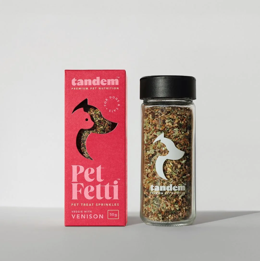 Pet Fetti's identity is a homage to the bond between pets and their humans, infusing daily meals with excitement. With its bold style, vibrancy, and a mission to sprinkle a bit of joy into every pet-loving home.

#tandem #design #branding #injectdesi