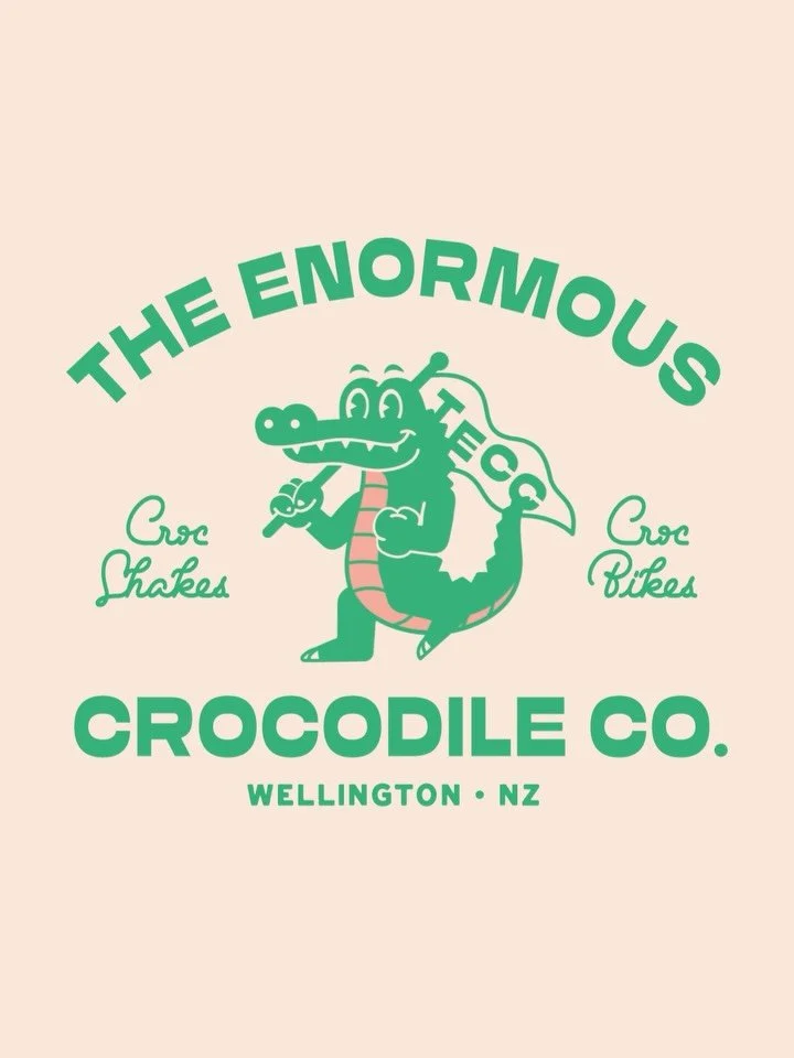The Enormous Crocodile Company has been part of Wellington&rsquo;s waterfront since &lsquo;97, home of the Croc Bikes.

The identity was shaped to capture the fun and playfulness that the brand provides, with bold colours, expressive typography, and 