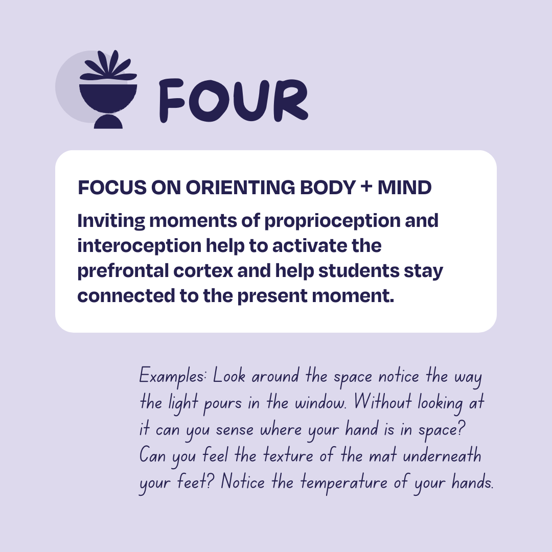 Trauma Informed Yoga Tip: Focus on Orienting Body and Mind.
