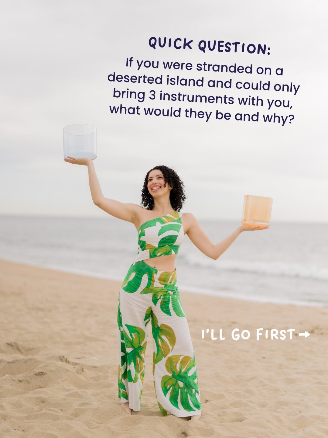 These are the questions that keep me up at night! 🏝️

What are you bringing?

&bull; Crystal Bowls
&bull; Bronze Bowls 
&bull; Koshi Chimes 
&bull; Swing Chimes
&bull; Shruti Box
&bull; Harmonium 
&bull; Gong 
&bull; Tuning Forks 
&bull; Ocean Drum 