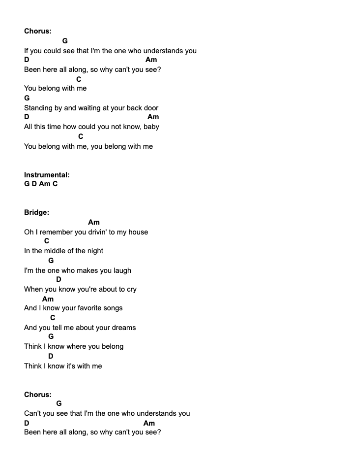 Taylor Swift – You Belong With Me Lyrics