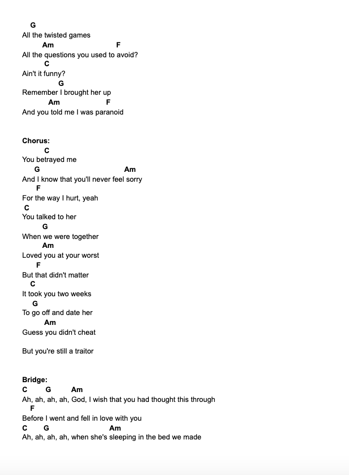 Olivia Rodrigo - traitor (Lyrics) Chords - Chordify