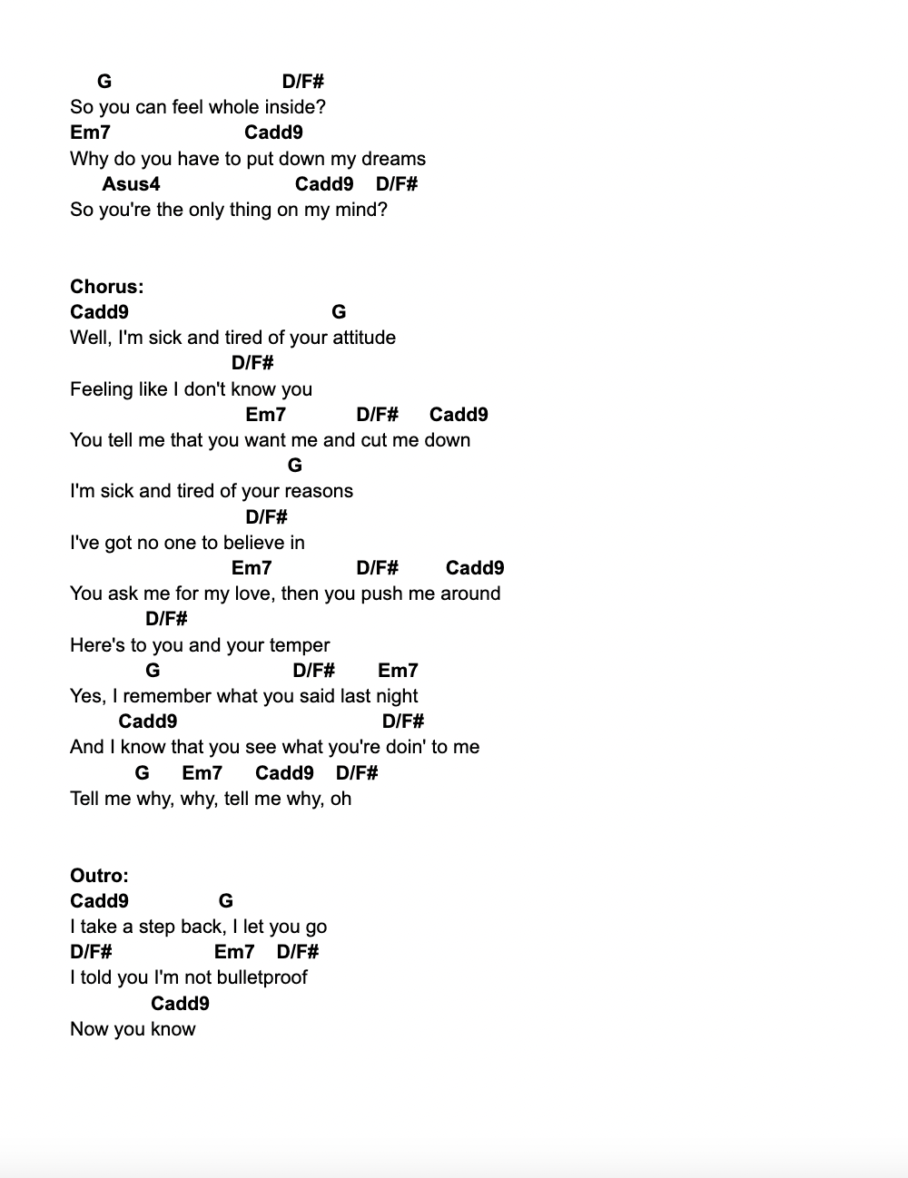 Song lyrics with guitar chords for You Tell Me Why