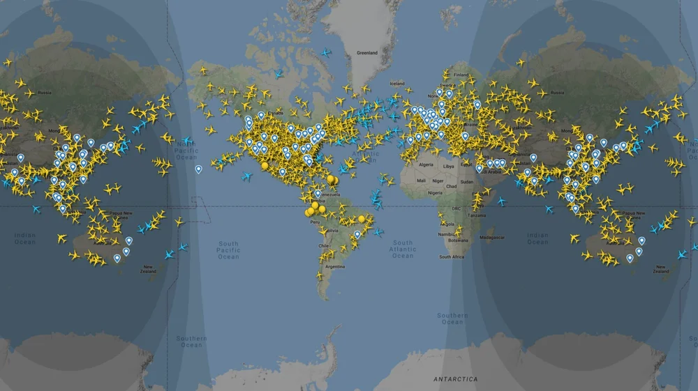 A view of flights tracked at a moment in time