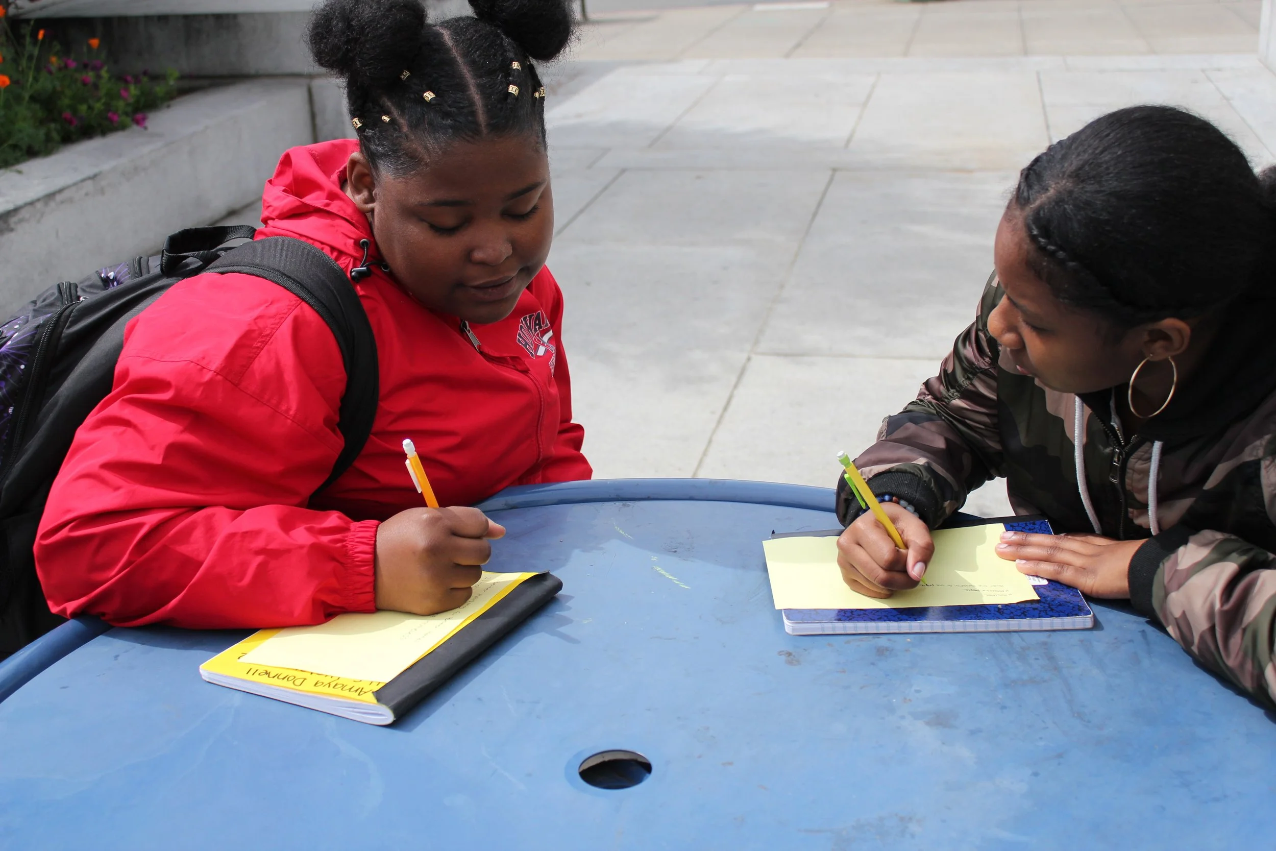 The students write chants from their own Three Point Program, adding rhythm, rhyme, and repetition to get them performance ready.  