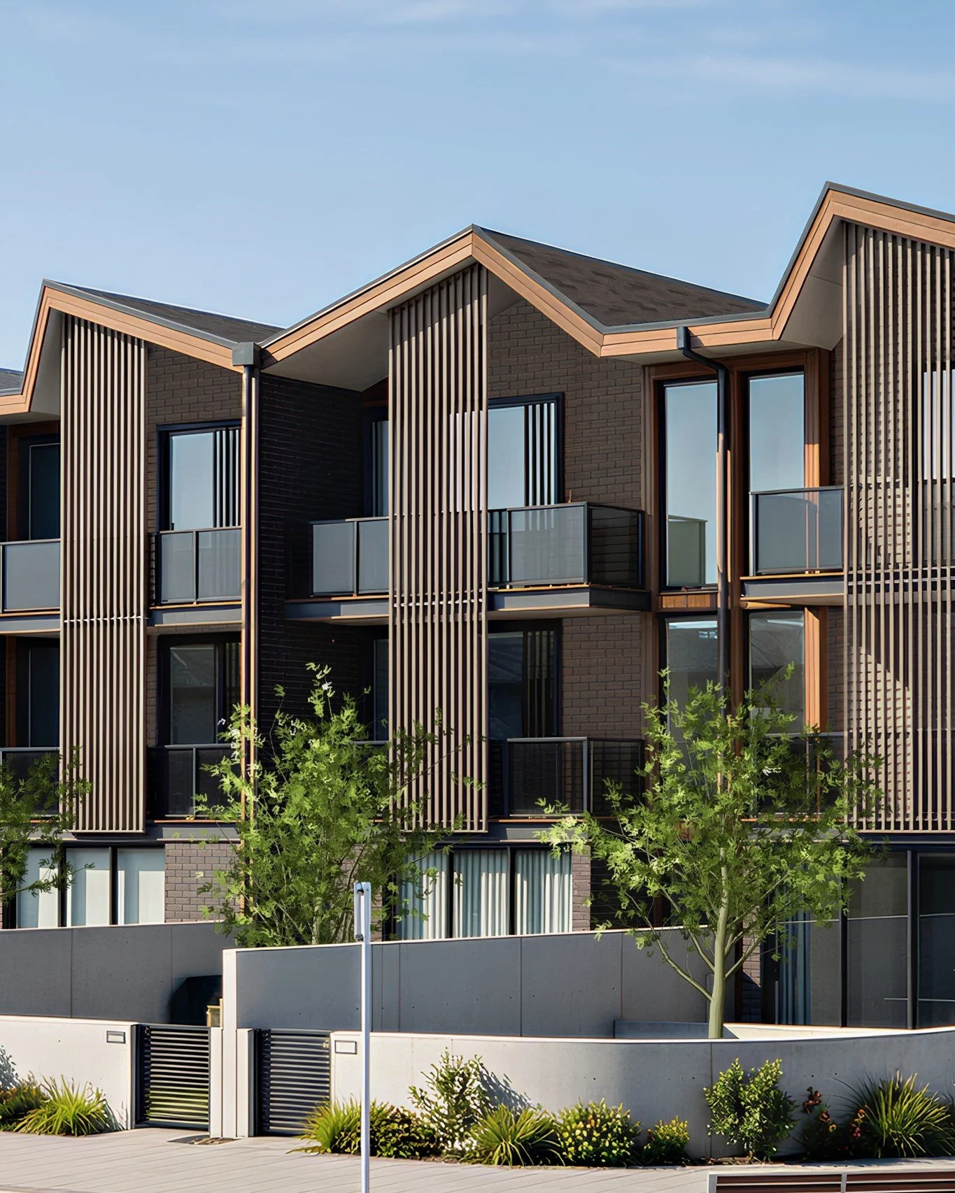 Boutique character at scale.

This concept shows how a larger yield of townhouses can still feel individual: facade depth, material variation and a steady structural rhythm create richness without unnecessary complexity.

By establishing a repeatable
